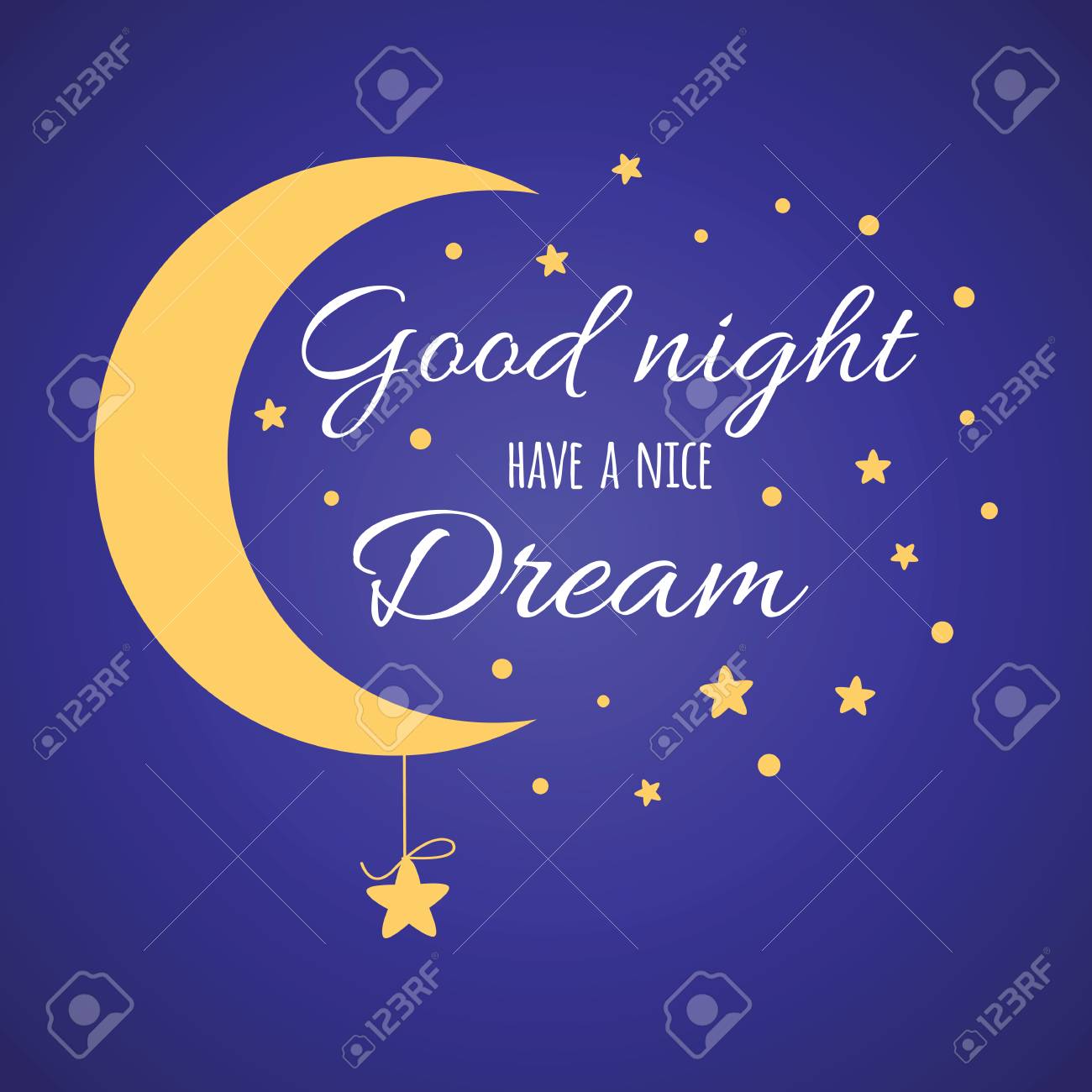 Belle Copie Avec Texte Fait Un Beau Reve Carte De Voeux Avec Carte De Lune Et Etoiles Aux Couleurs Or Sur Bleu Fonce Clip Art Libres De Droits Vecteurs Et Illustration