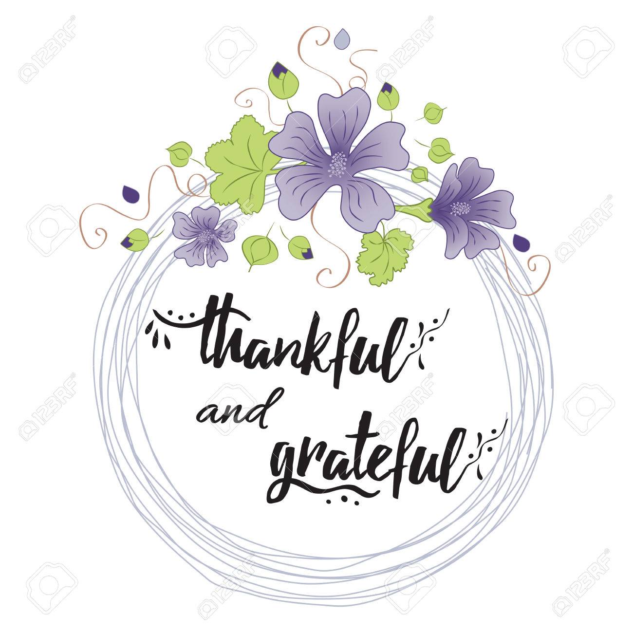 手書きのベクトルが花の花輪に心からの感謝のフレーズをレタリングします 手描き書道スタイルをレタリングします ありがとうグリーティング カードやお祝いに最適 のイラスト素材 ベクタ Image