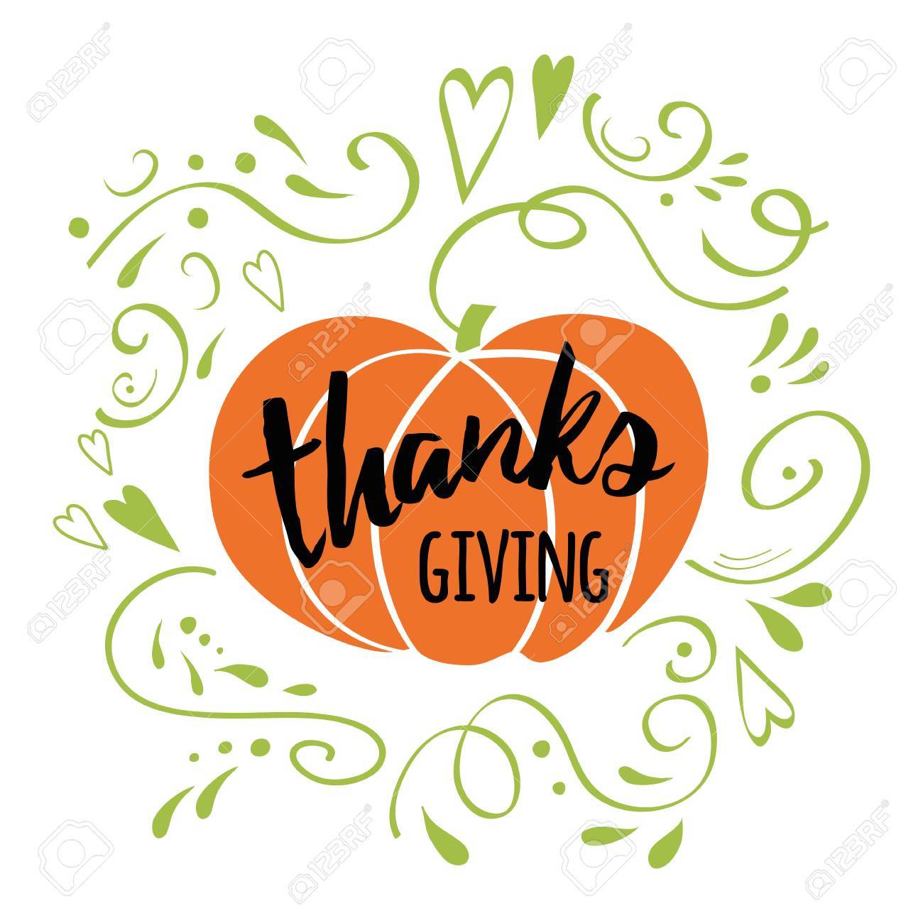 幸せな感謝祭の日 感謝 秋の手描きデザイン装飾緑のロマンチックな飾り のイラスト素材 ベクタ Image