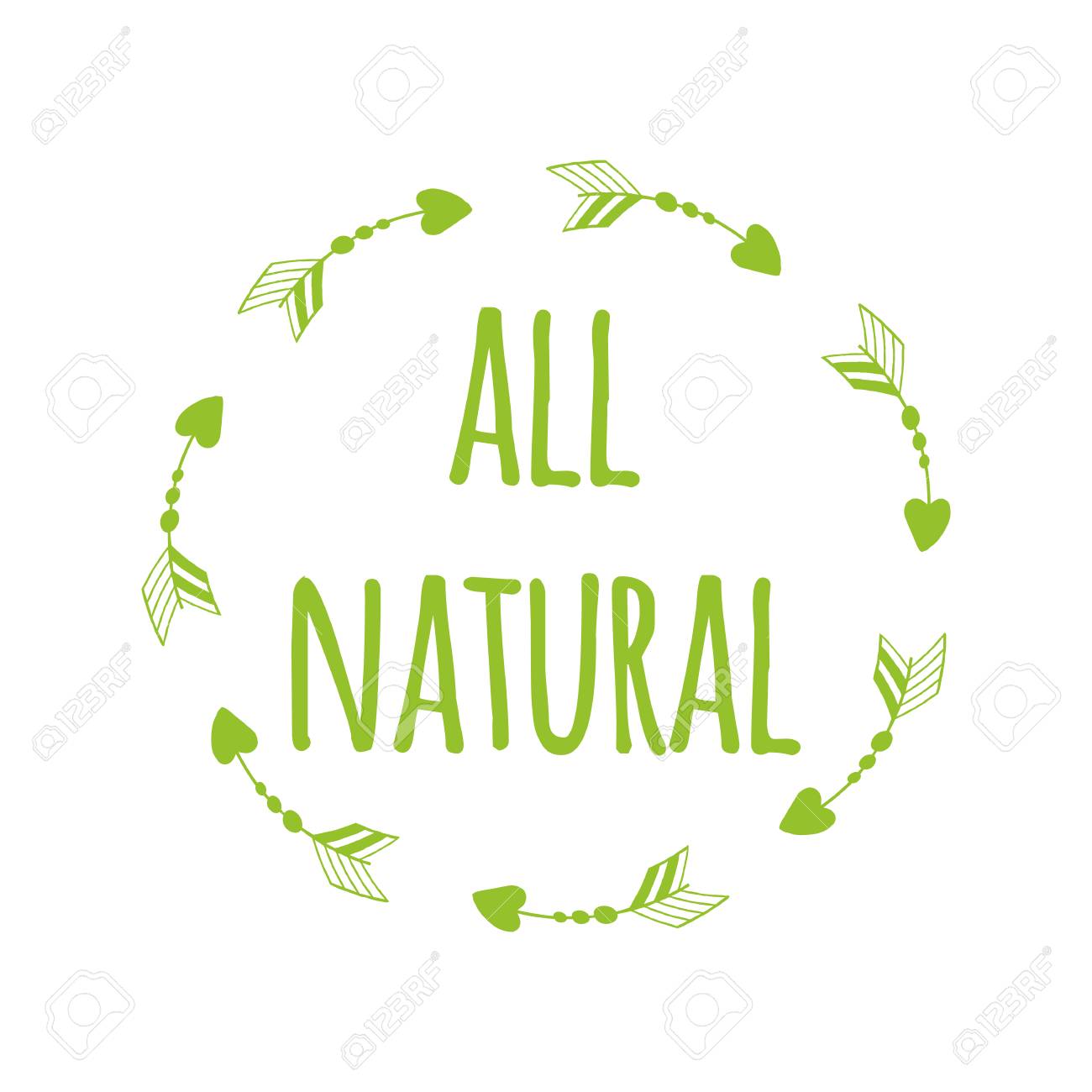 green eco label with text all natural into green hand drawn frame