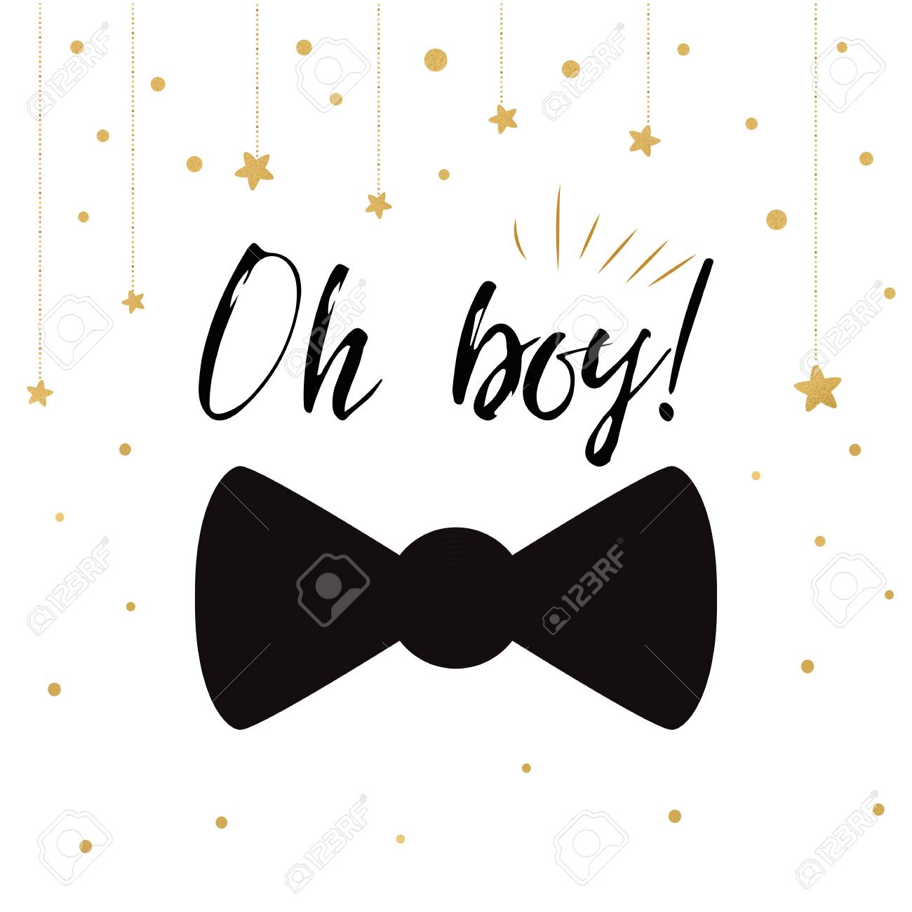 Oh Garcon Douche De Bebe Mignon Avec Des Etoiles D Or Papillon Papillon Invitation D Anniversaire Illustration Vectorielle Avec Des Petites Etoiles Mignonnes Design Noir Et Or Pour Cartes Bannieres Etiquette Arriere Plan Impression Clip