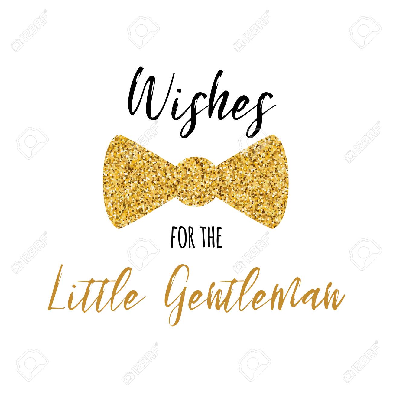 wishes for the little gentleman text decorated gold bow tie butterfly boy baby shower card template vector illustration banner for children birthday design logo label sign print inspirational quote royalty free cliparts