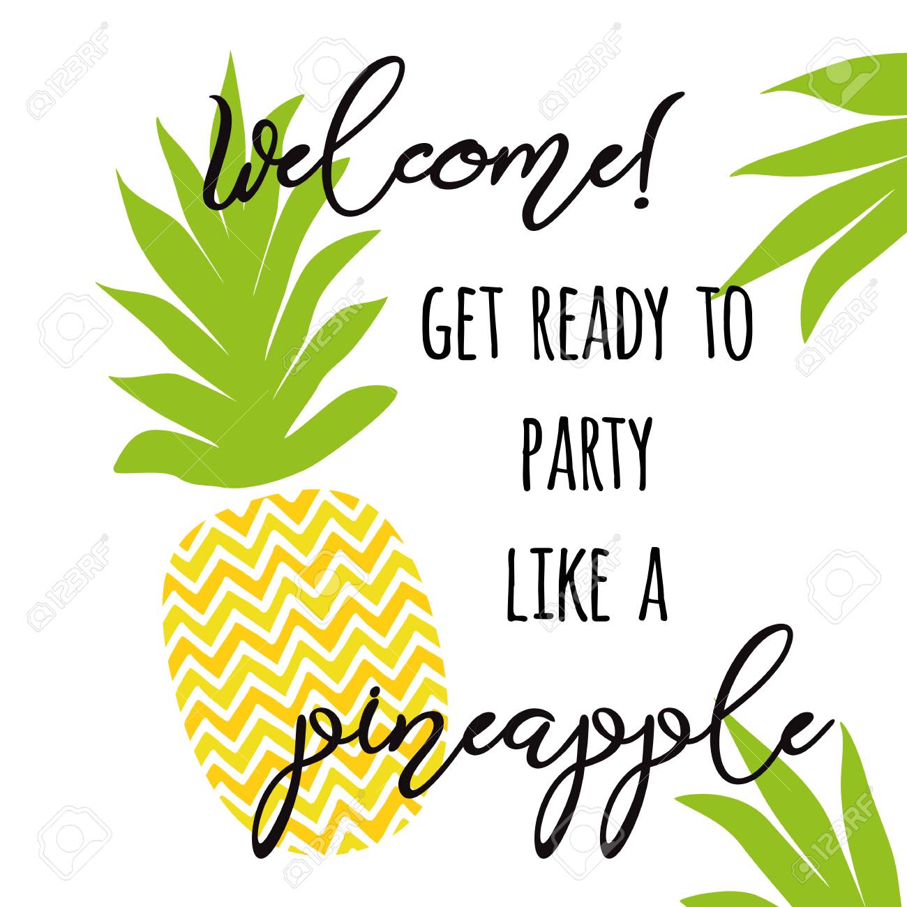 positive summer invitation for pineapple fiesta decorative print