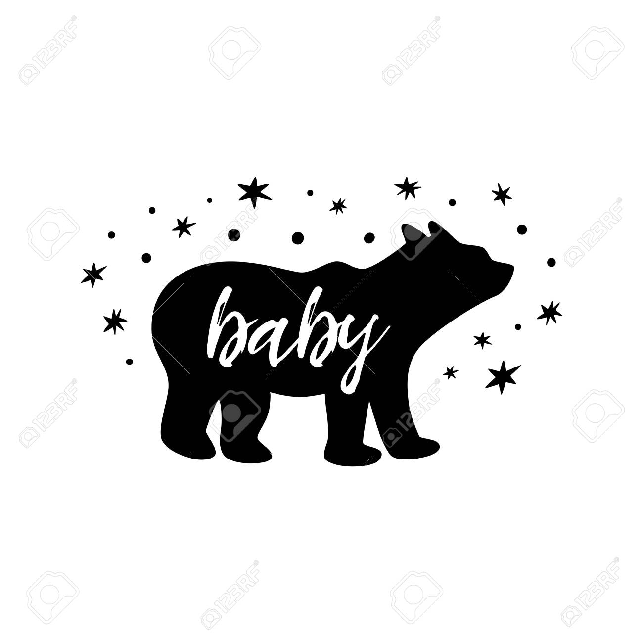 Baby Bear With Stars Cute Little Black Baby Bear Print For Kids Royalty Free Cliparts Vectors And Stock Illustration Image
