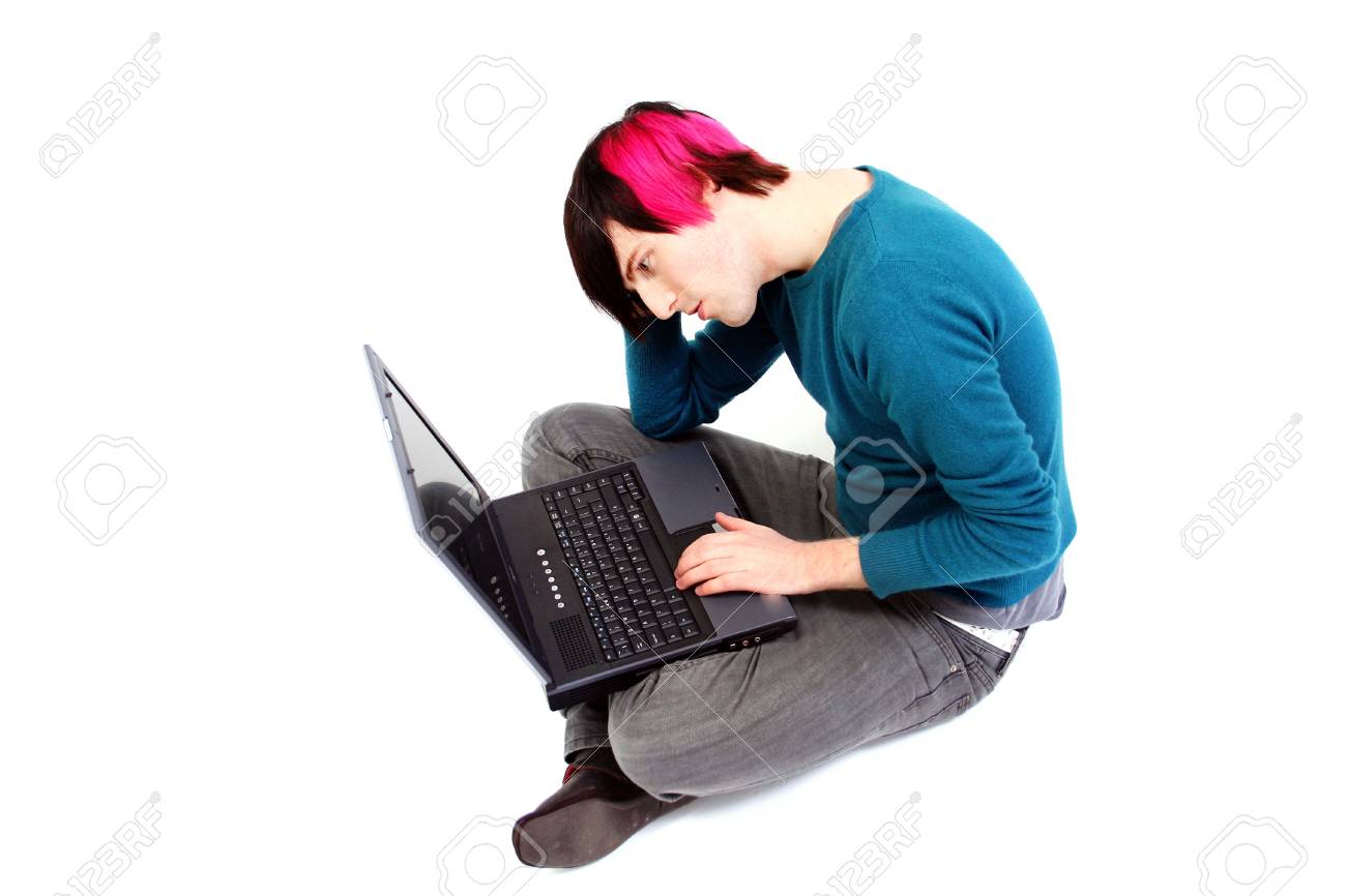 学生のノート パソコン Pc の勉強白で隔離とヤング アダルト の写真素材 画像素材 Image