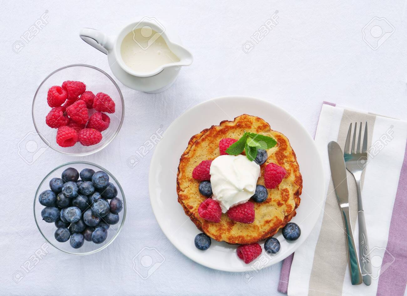 Keto Pancakes Made Of Coconut Flour Or Almond Flour Served With Stock Photo Picture And Royalty Free Image Image 132681832