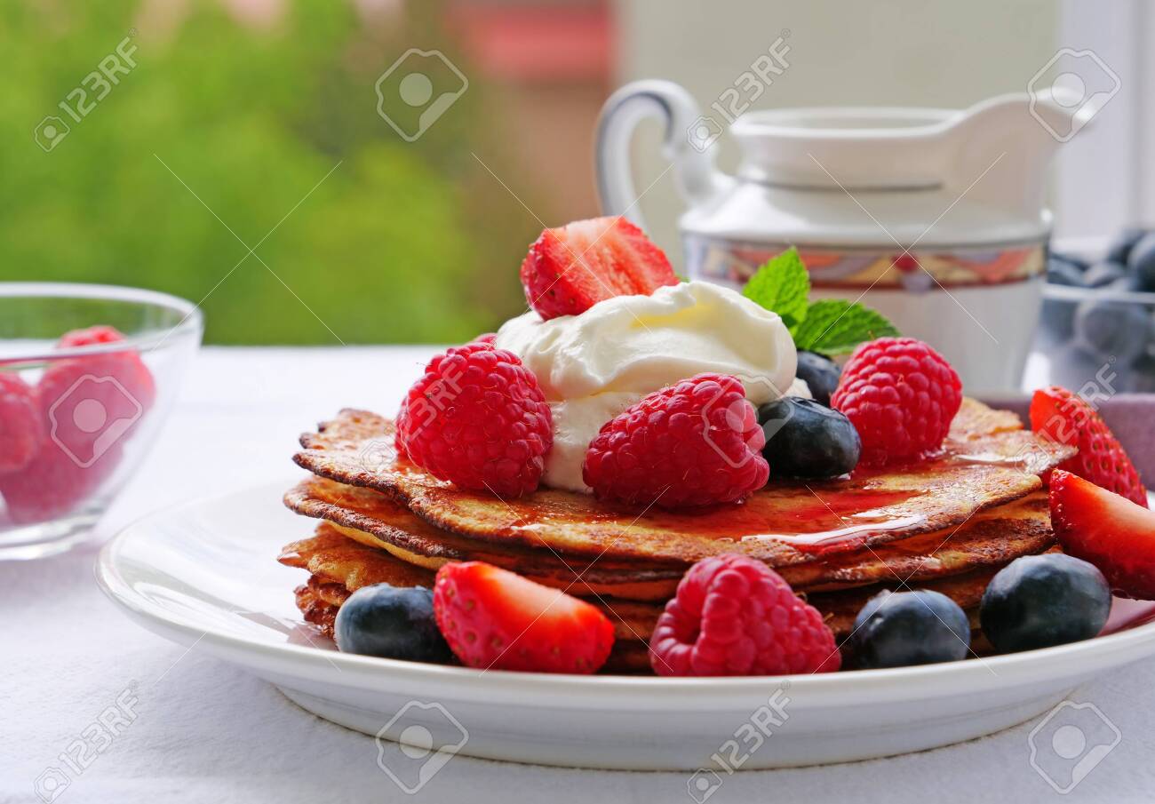 Keto Pancakes Made Of Coconut Flour Or Almond Flour Served With Stock Photo Picture And Royalty Free Image Image 132681450