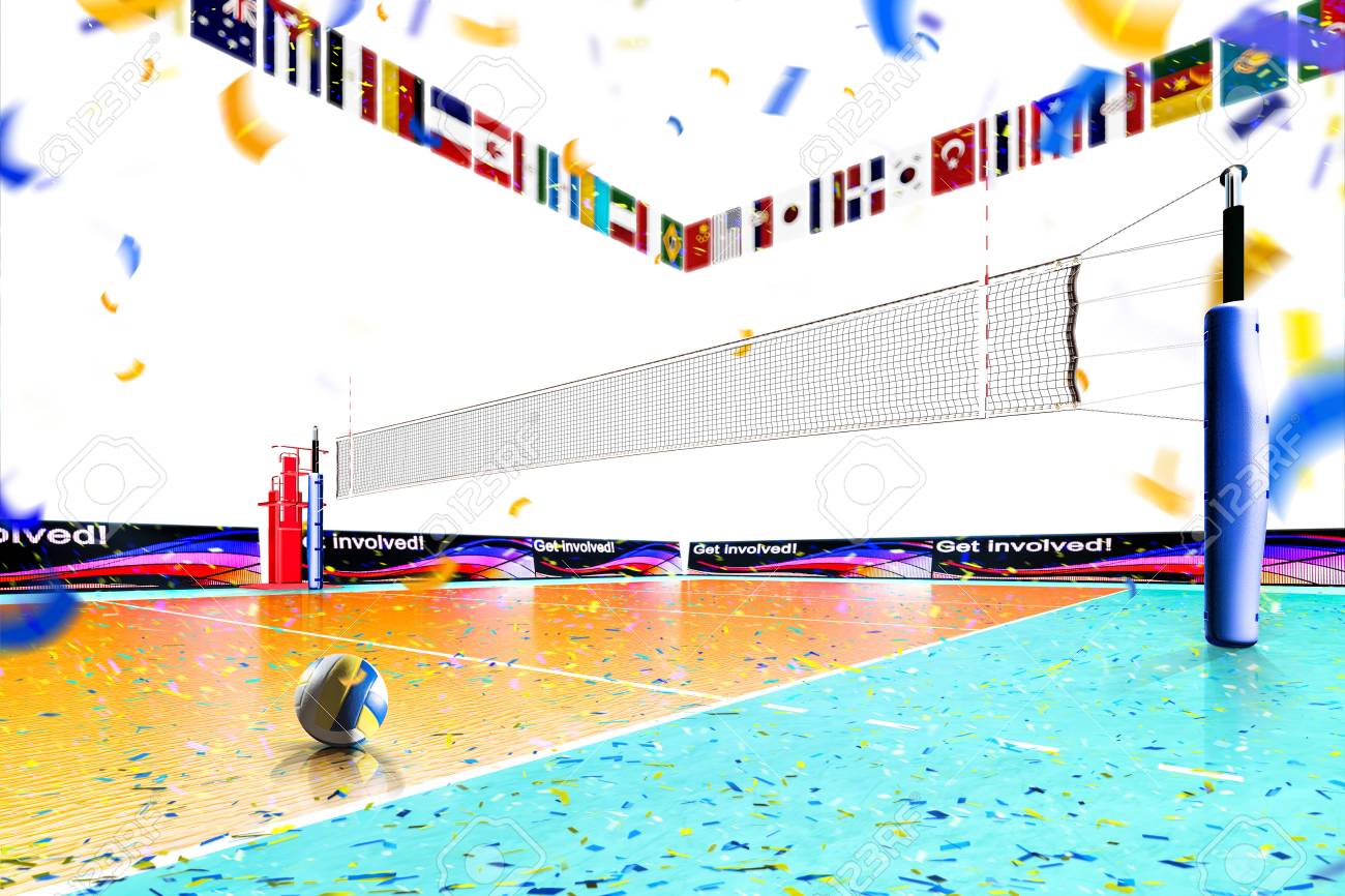こんにちは解像度プロ バレーボール コートが白い背景で隔離のレンダリングします の写真素材 画像素材 Image