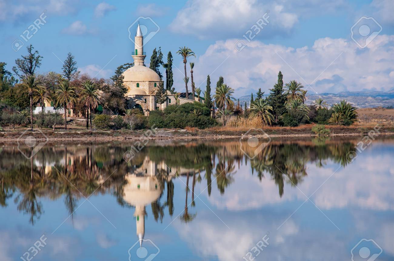 hala sultan tekke or mosque of umm haram is a muslim shrine on the west bank of larnaca salt lake in cyprus stock photo picture and royalty free image image 50816048