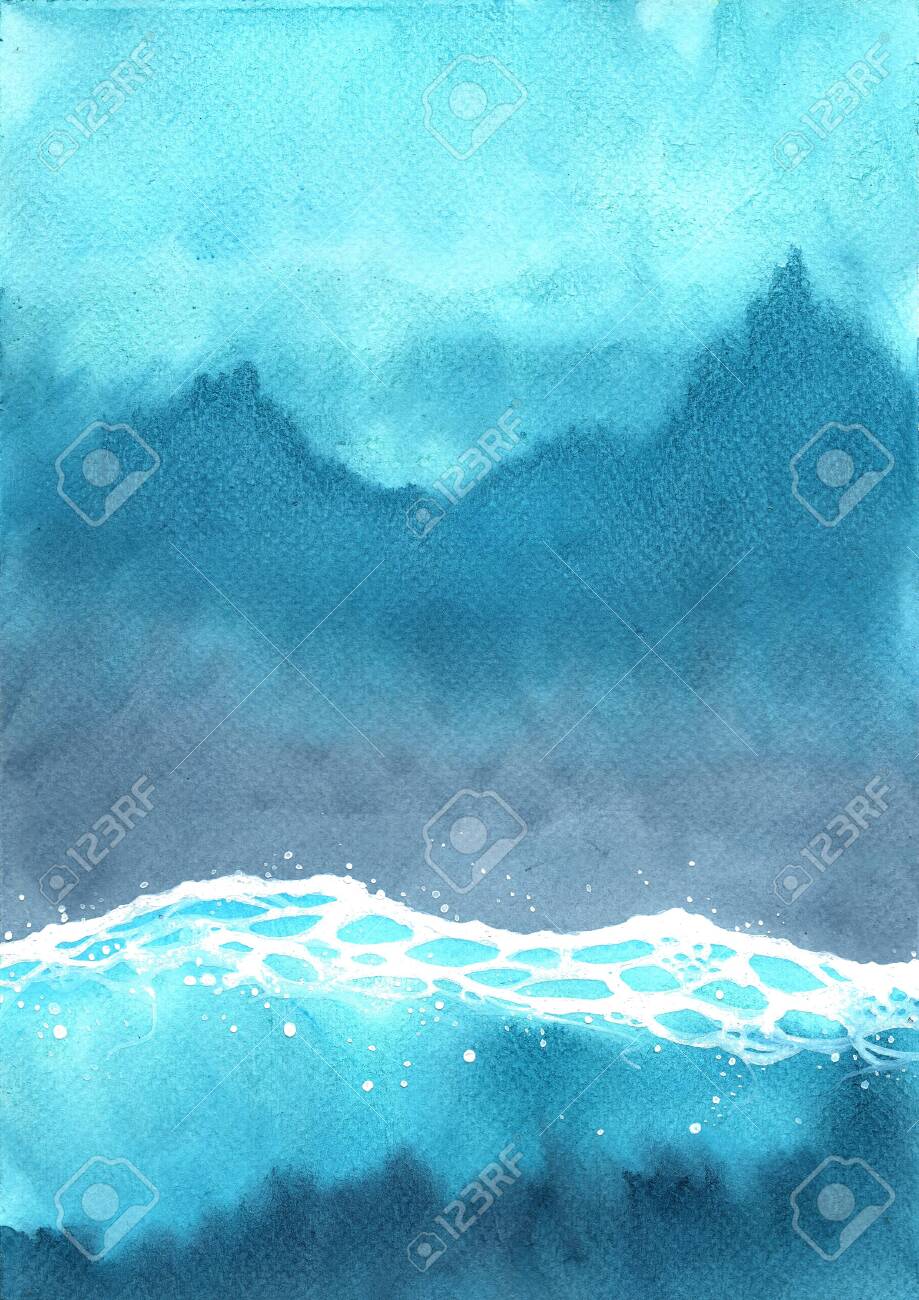 Ocean Wave Watercolor On Top View Hand Painting Background For ...