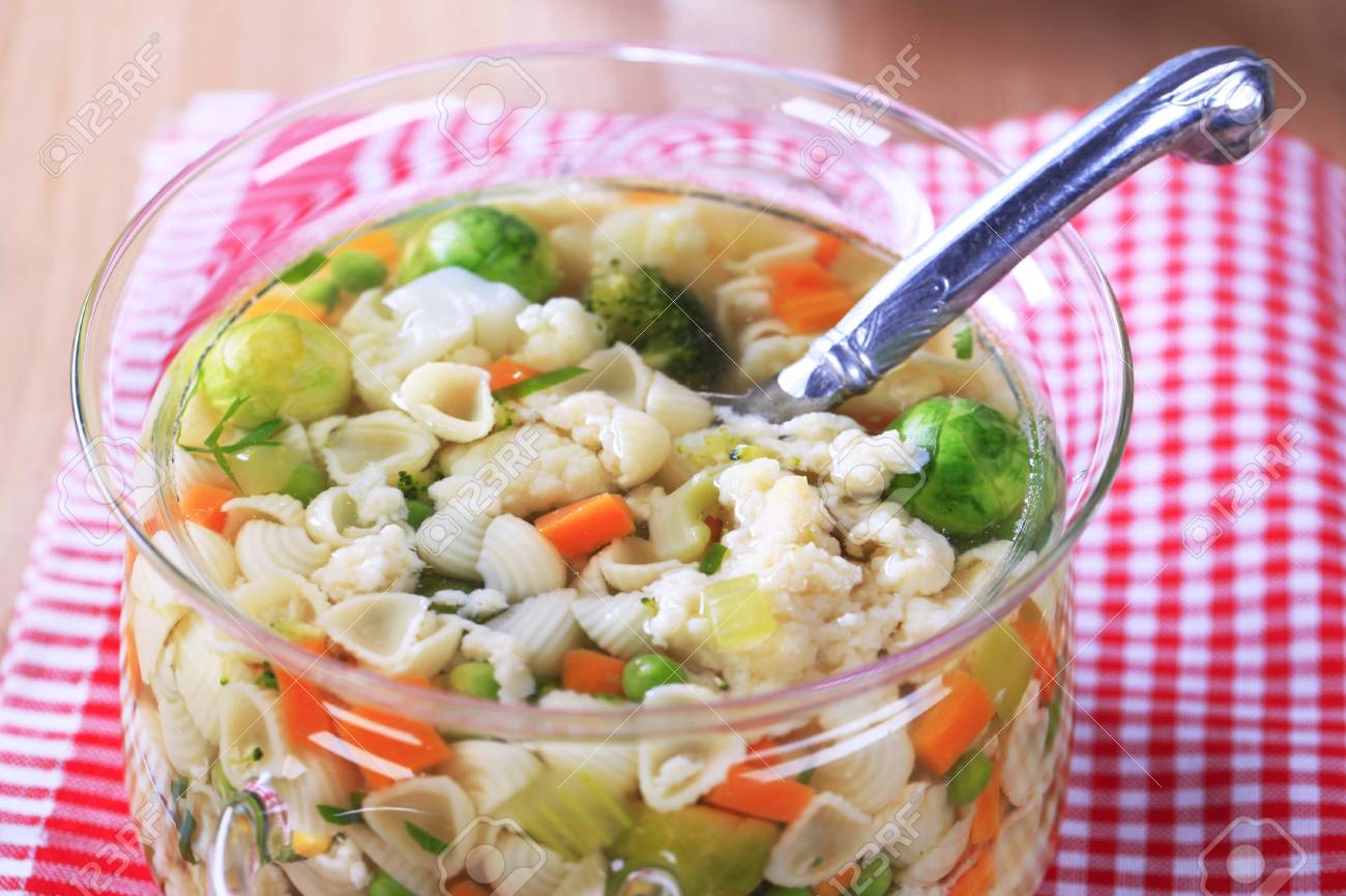 Chicken soup with pasta shells