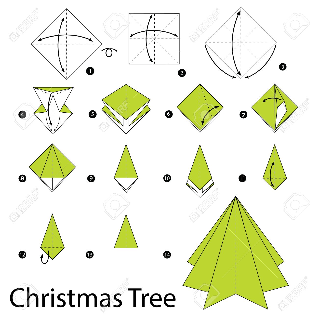 折り紙のクリスマス ツリーの作り方を手順を追って説明します のイラスト素材 ベクタ Image