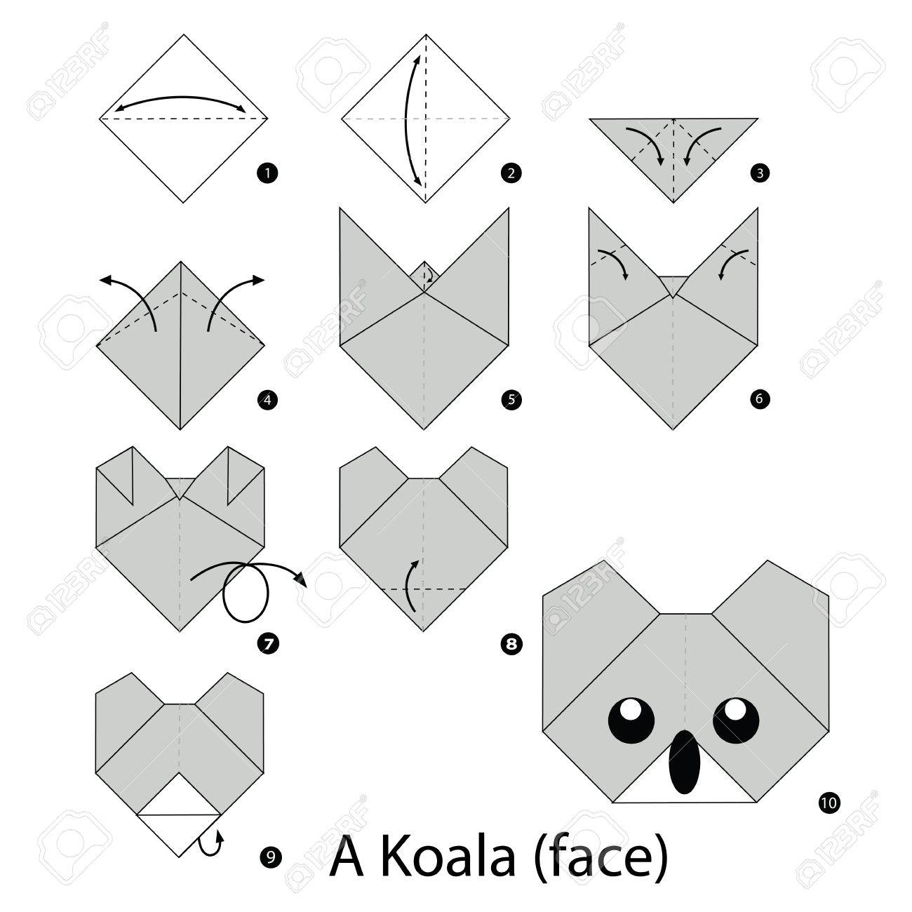 コアラの折り紙を作る方法を手順を追って説明します のイラスト素材 ベクタ Image