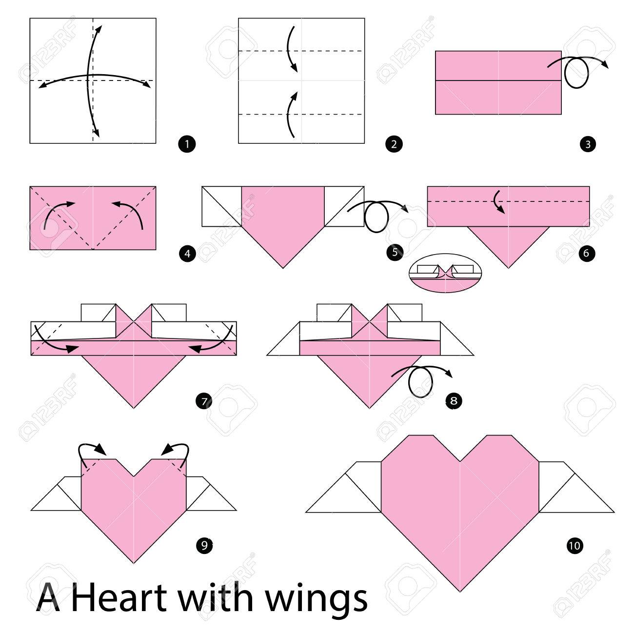 Step By Step Instructions How To Make Origami A Heart With Wings
