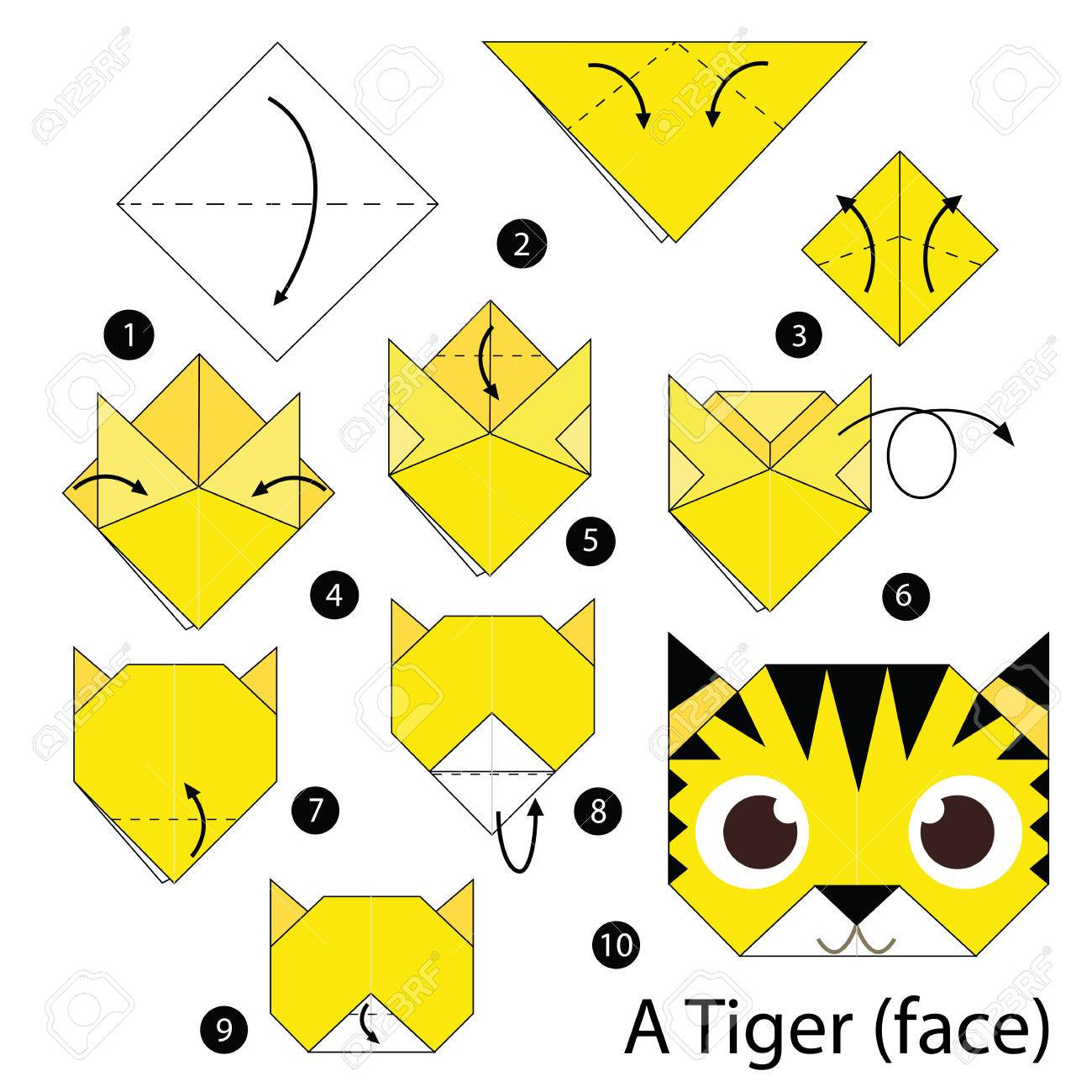 Step By Step Instructions How To Make Origami Tiger Face