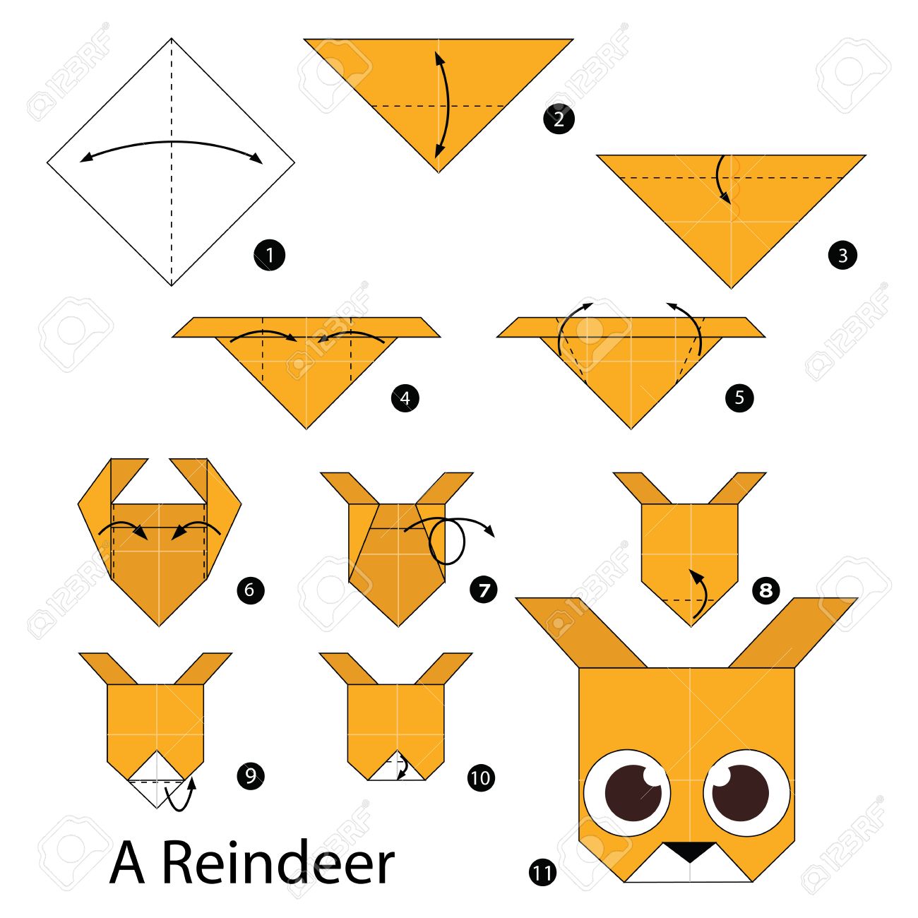 折り紙トナカイの作り方を手順を追って説明します のイラスト素材 ベクタ Image