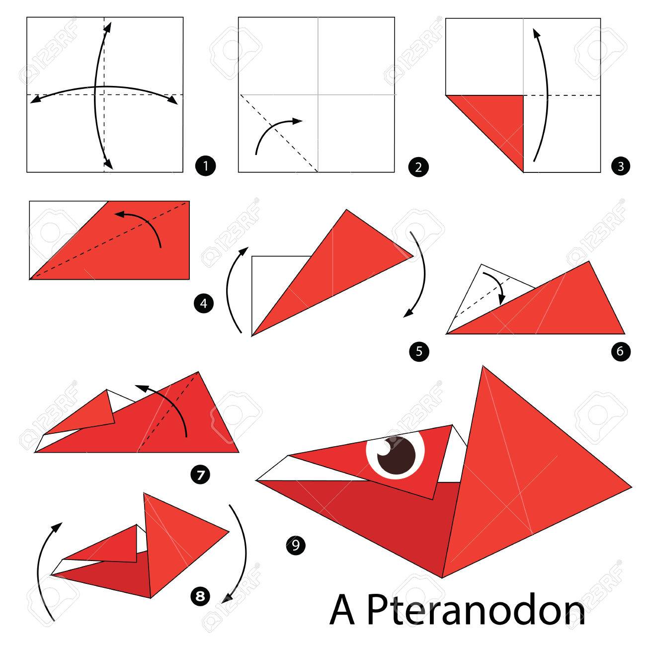 折り紙の恐竜を作る方法を手順を追って説明します のイラスト素材 ベクタ Image
