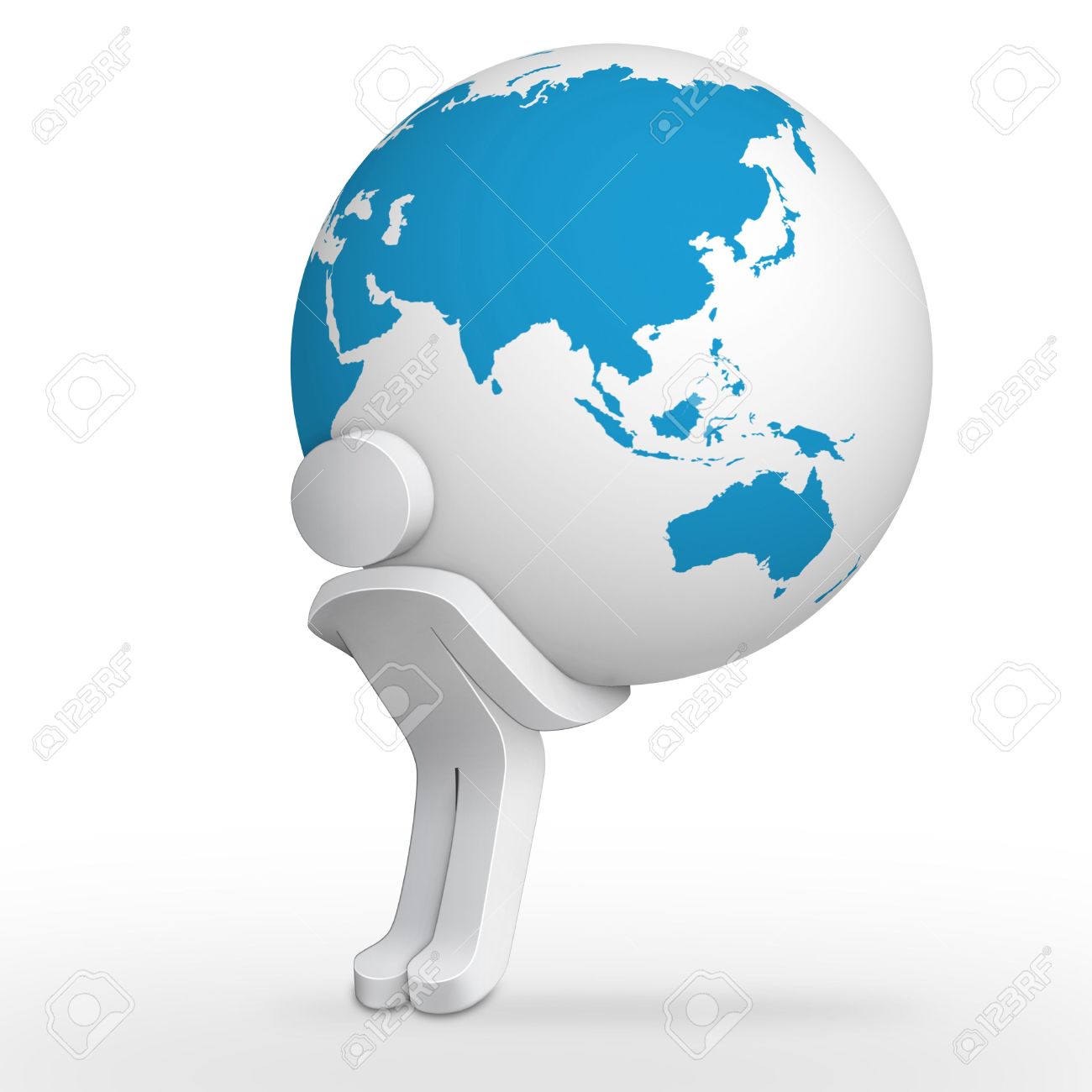 3d character man carrying earth globe with asia map stock photo 4881122