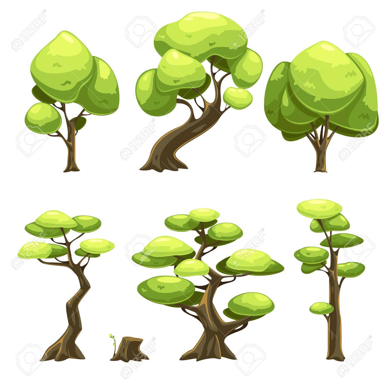 Web ゲームの漫画木のセットです ベクトルの図 ゲームの背景を作成する別の木のセットです 挿絵の木 のイラスト素材 ベクタ Image