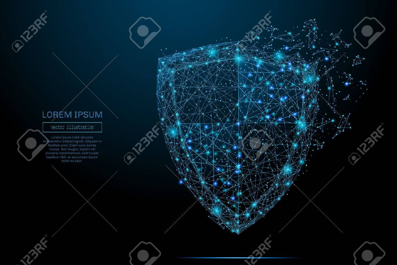 Security Shield composed of polygons. Business concept of data protection. Low poly vector illustration of a starry sky or Comos. The shield consists of lines, dots and shapes. - 69471260 Security Shield composed of polygons. Business concept of data protection. Low poly vector illustration of a starry sky or Comos. The shield consists of lines, dots and shapes. - 69471260