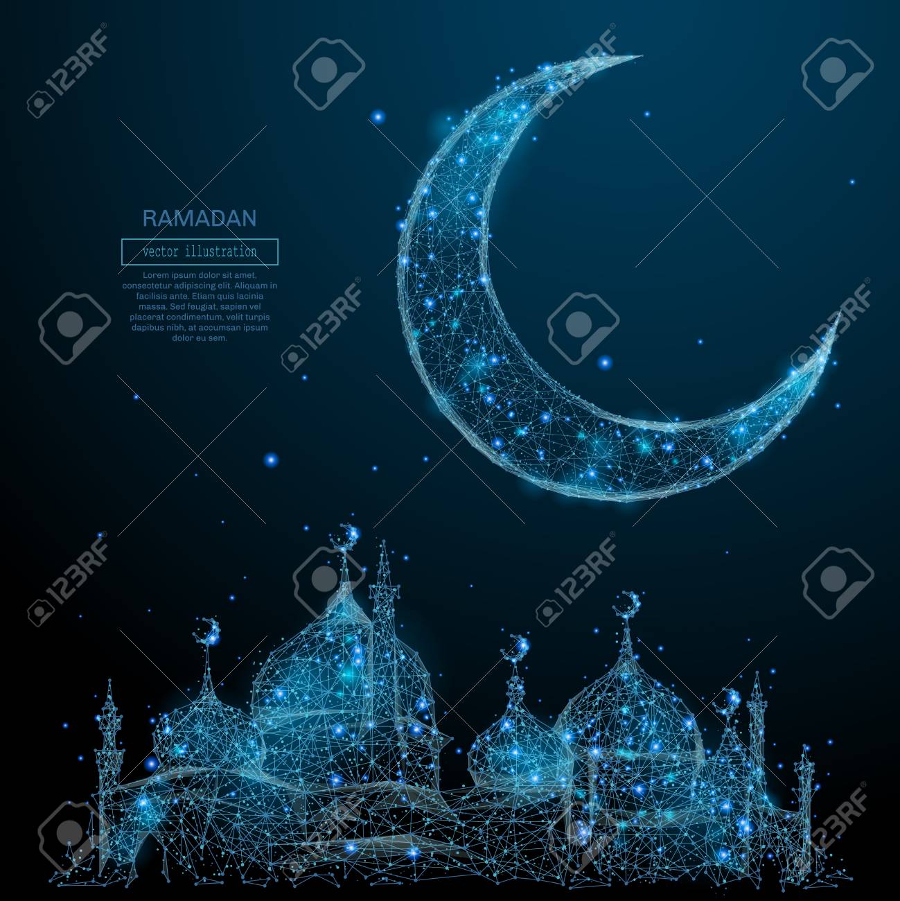 abstract image of mosque and arabic moon in the form of a starry moon form
