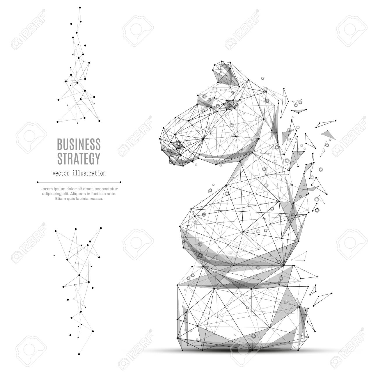 Abstract Mash Line And Point Chess Horse Origami On White Background