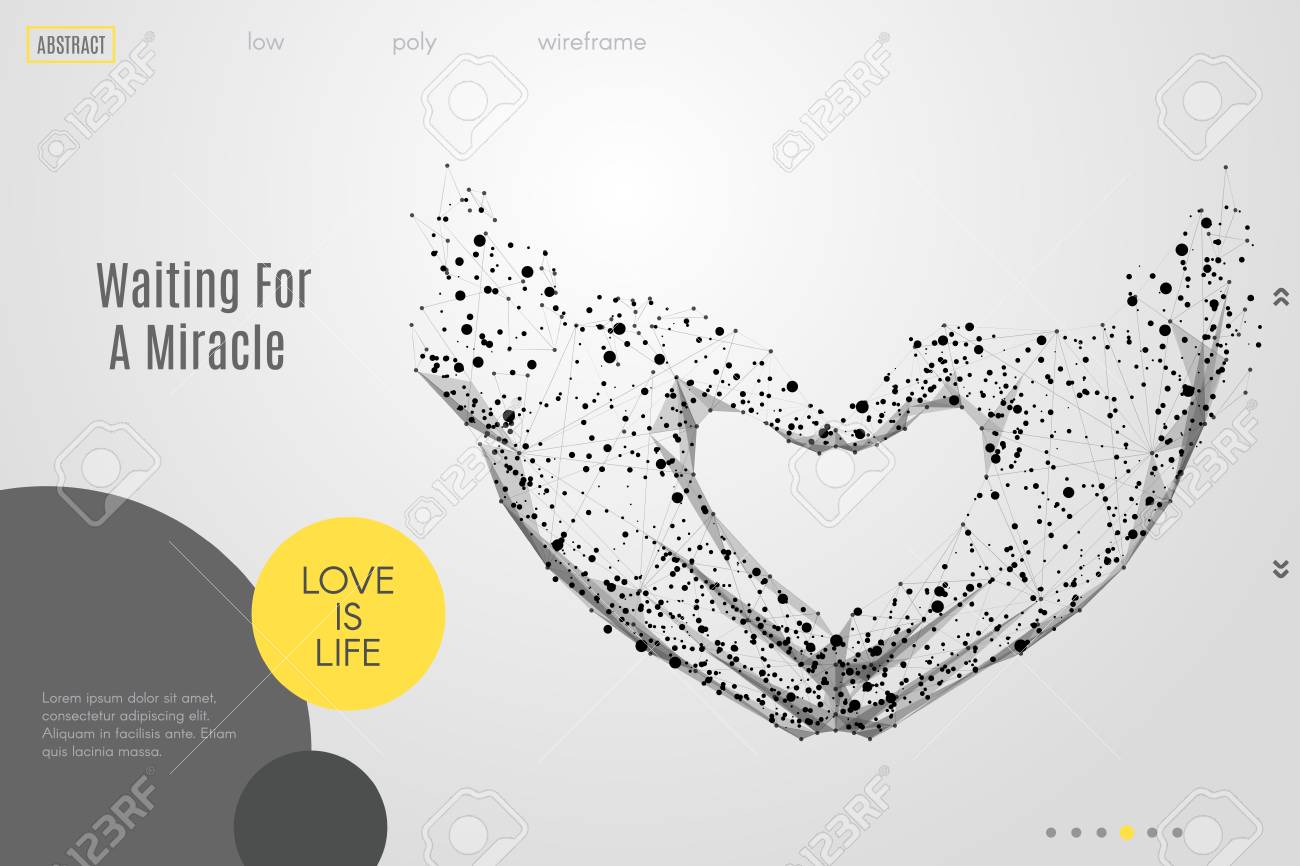 抽象的なマッシュラインとポイント愛は碑文と背景に折り紙を形作ります ベクトル愛ジェスチャーイラスト のイラスト素材 ベクタ Image