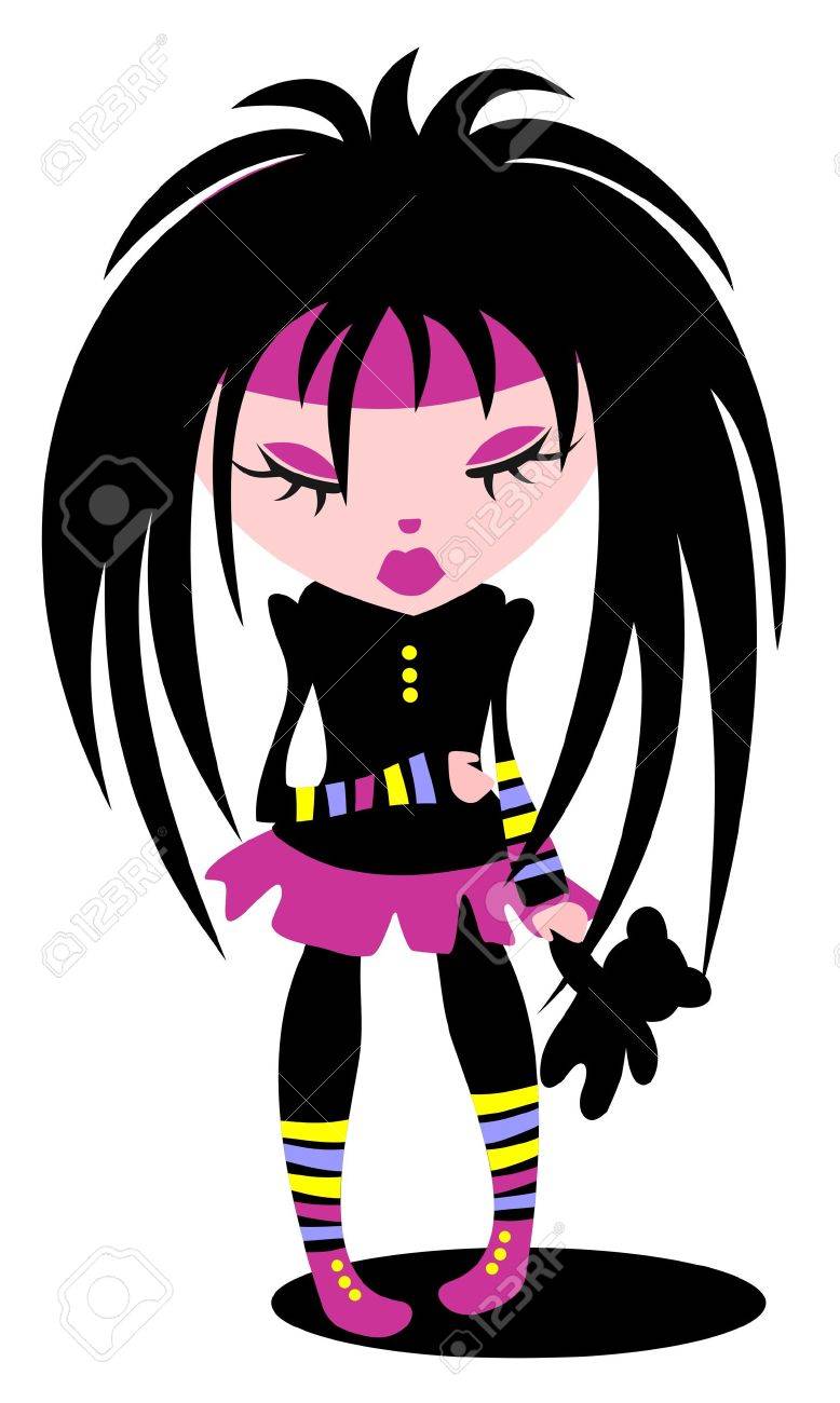 Dibujos Animados Emo Nina Aisladas Sobre Fondo Blanco
