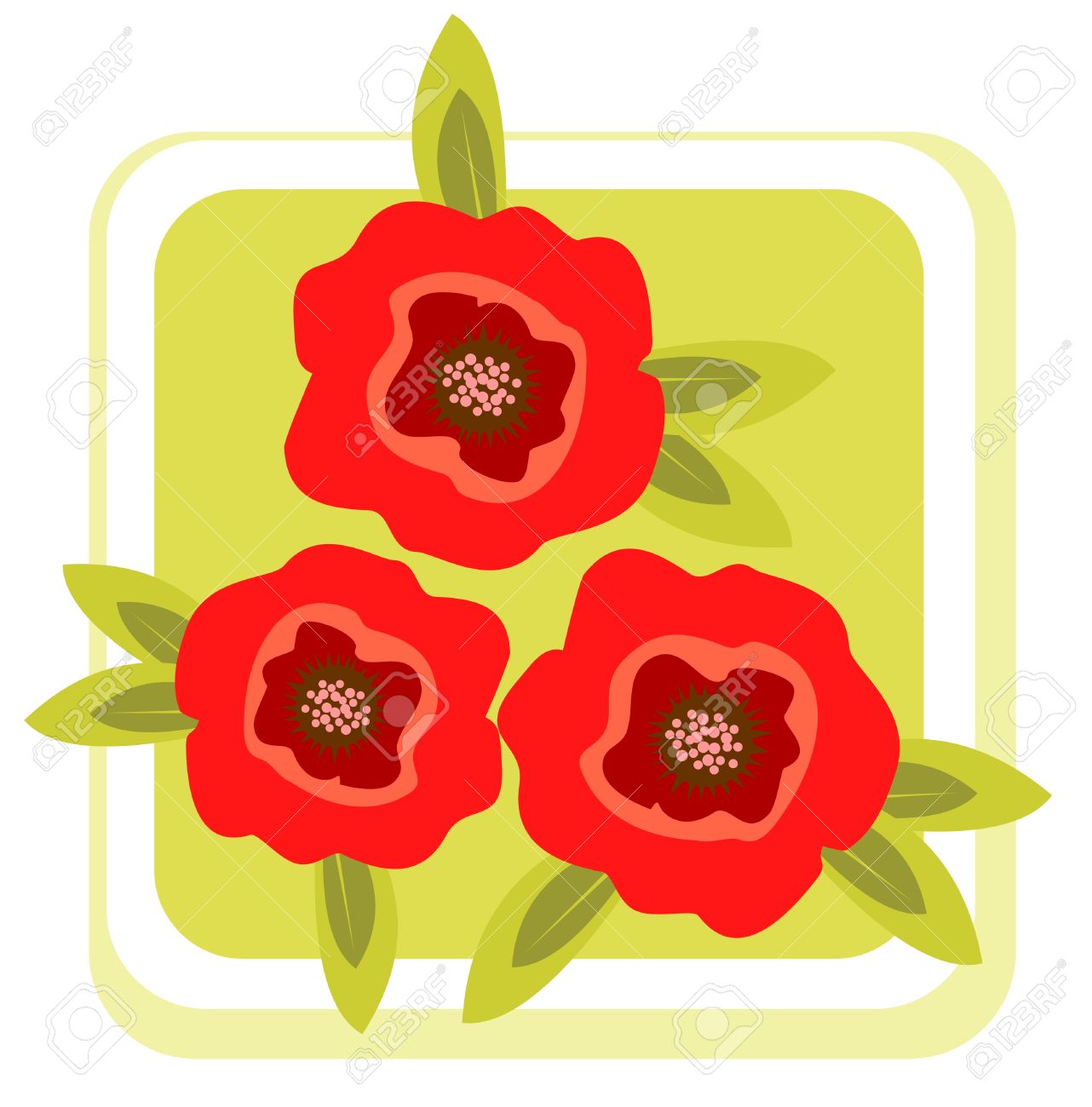 Cartoon Red Poppy Flowers On A Green Background Royalty Free Cliparts Vectors And Stock Illustration Image