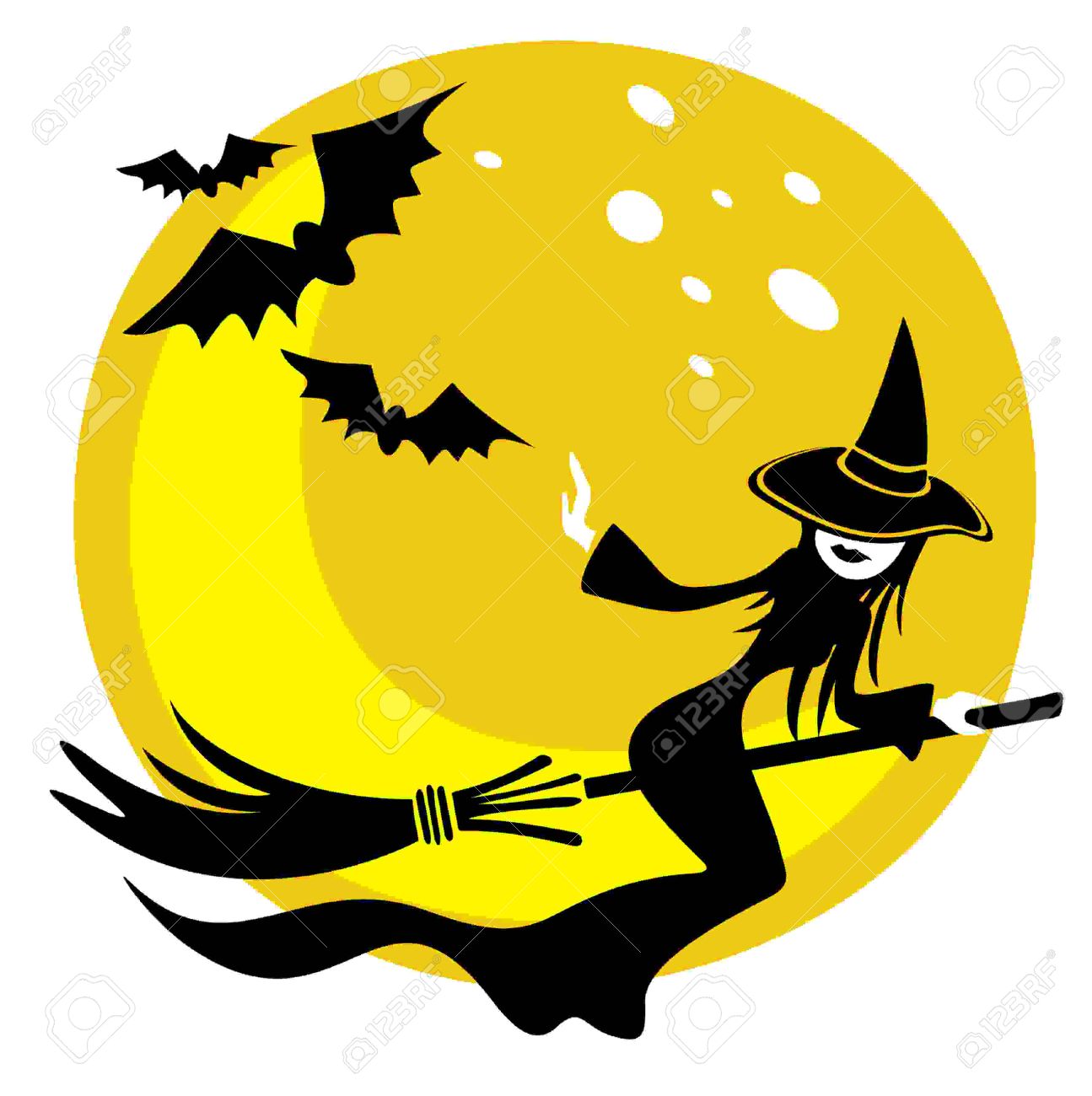 Nice Flying Witch On A Moon Background. Halloween Illustration. Royalty  Free SVG, Cliparts, Vectors, and Stock Illustration. Image 5260388., image size:1295x1300