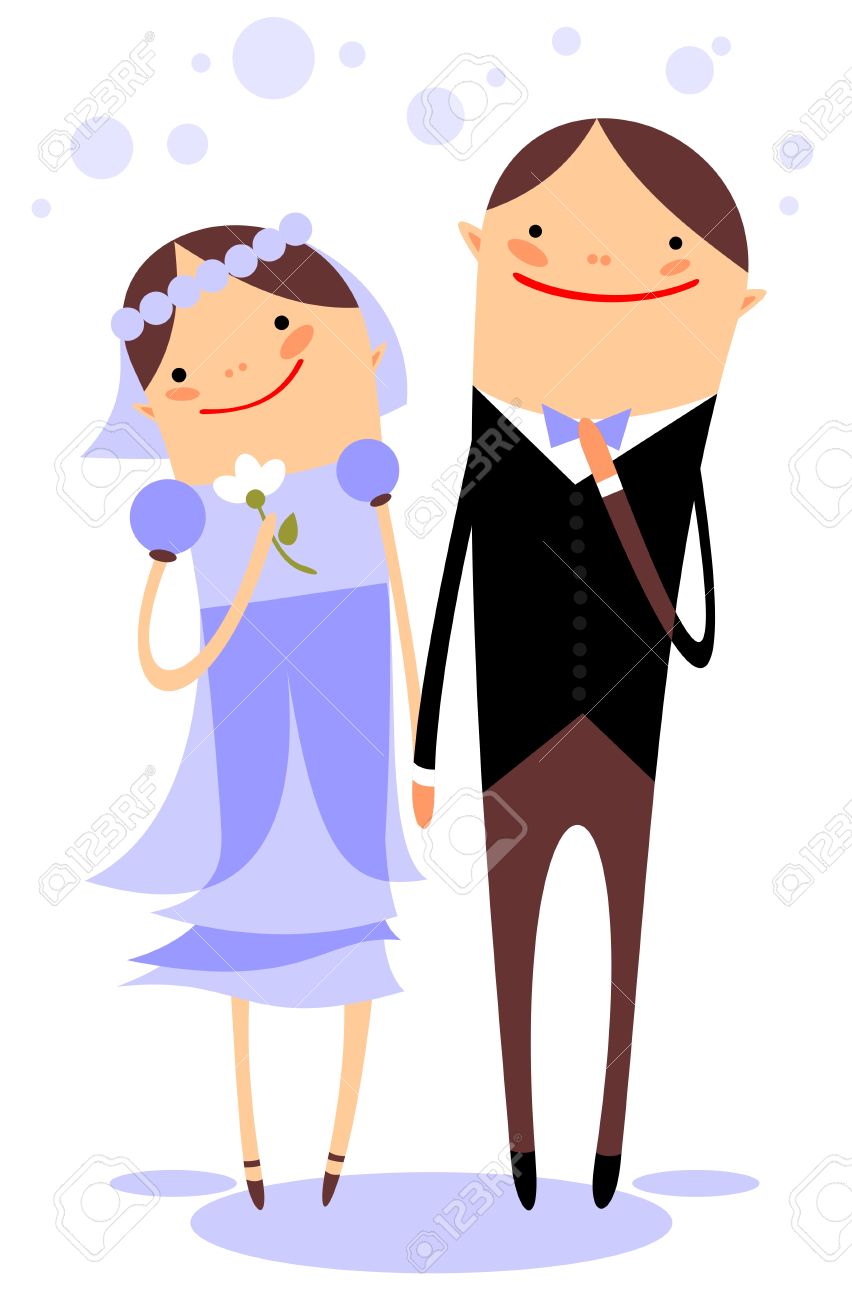 結婚式イラスト白地に様式化された幸せな結婚されていたカップル のイラスト素材 ベクタ Image