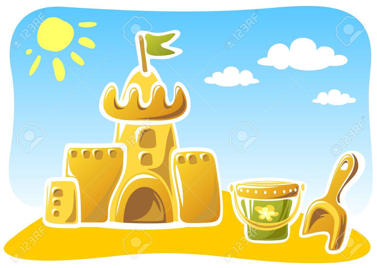 Cartoon Sand Castle With Children