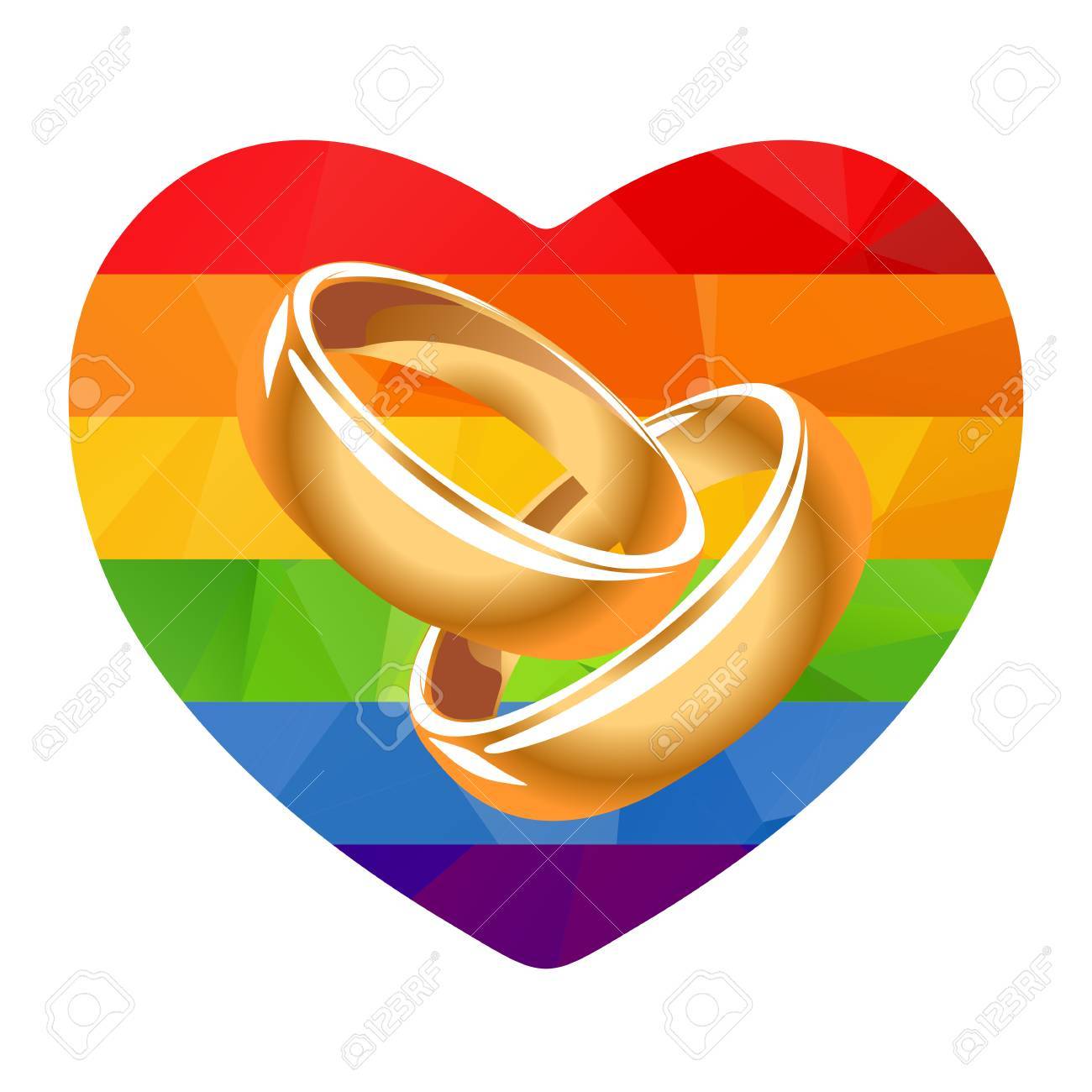 Zwei Ringe Mit Regenbogenherz Auf Einem Weissen Hintergrund Lizenzfrei Nutzbare Vektorgrafiken Clip Arts Illustrationen Image 63418532