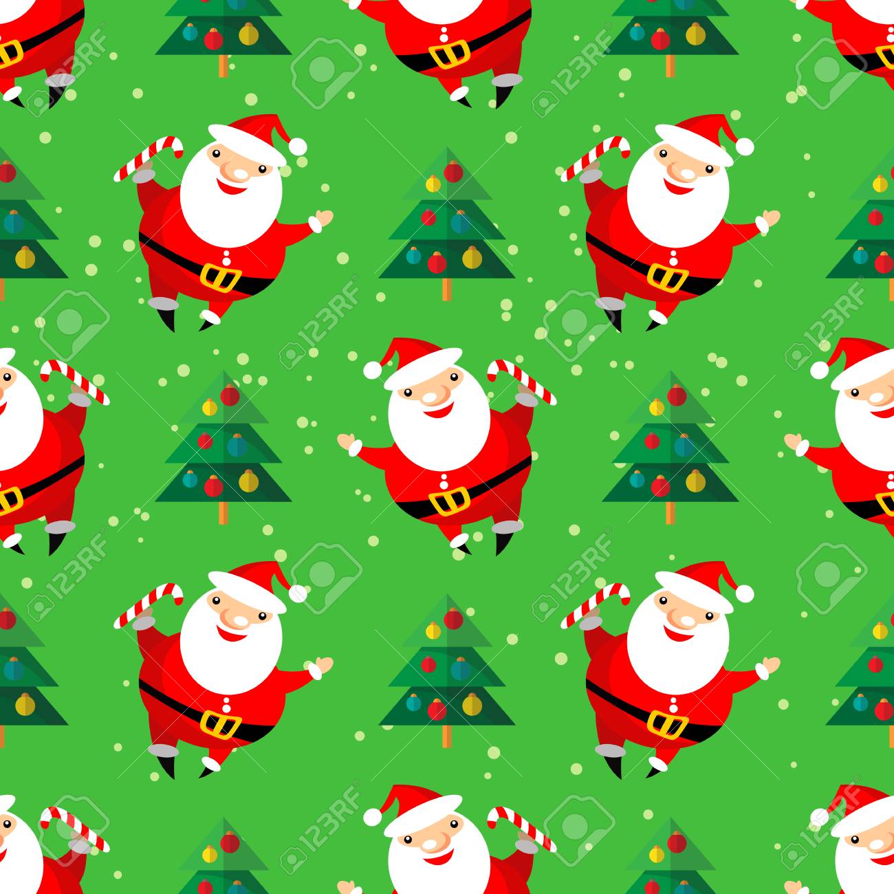 Cartoon Happy Santa Claus With Christmas Tree On Green Background - Cartoon Happy Santa Claus With Christmas Tree On Green Background