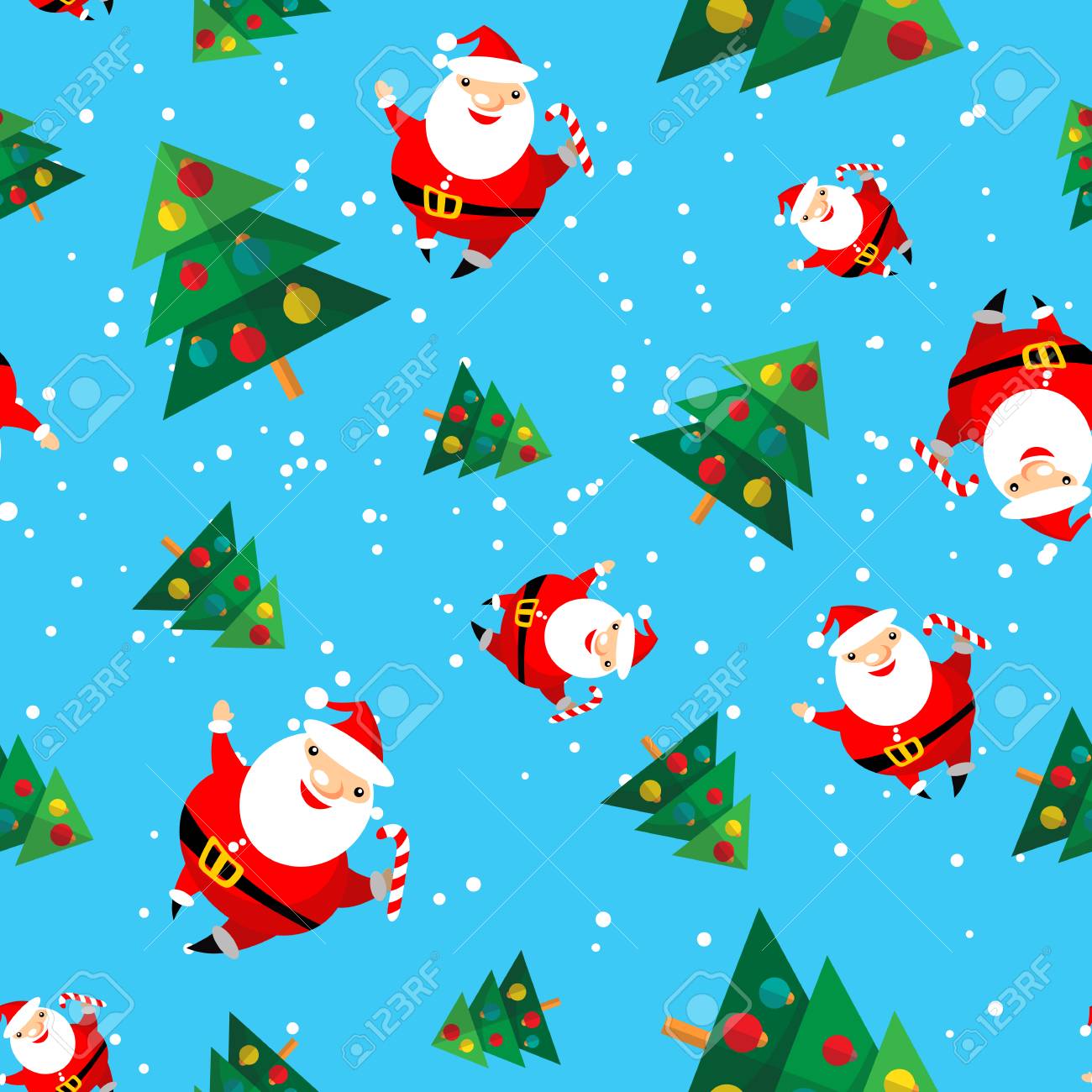 Cartoon Happy Santa Claus With Christmas Tree On Blue Background - Cartoon Happy Santa Claus With Christmas Tree On Blue Background