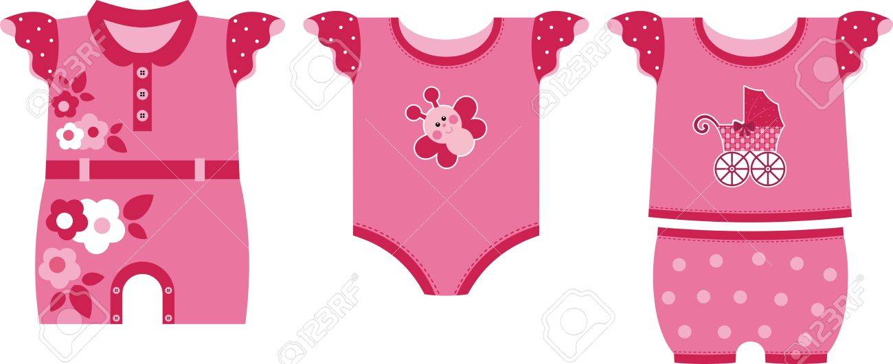 Un Conjunto Ropa Bonita Para La Niña Recién Nacida. Red Gamma Ilustraciones Svg, Vectoriales, Art Vectorizado Libre De Derechos. Image 12245045.