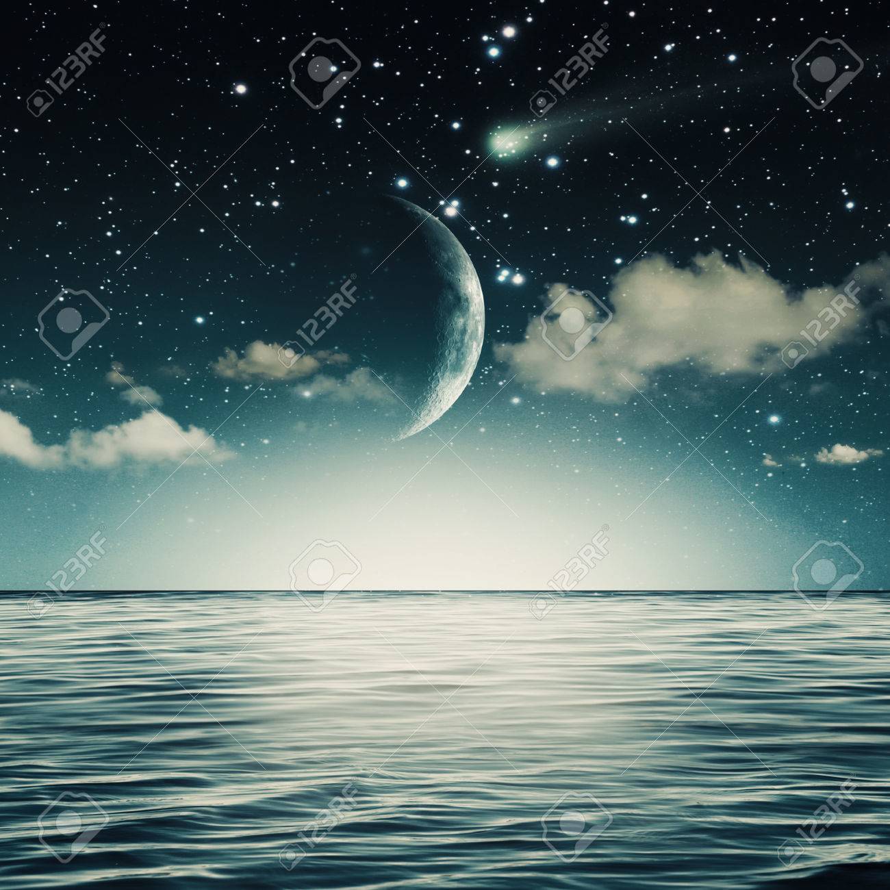 Starry Night On The Ocean, Abstract Environmental Backgrounds Stock Photo,  Picture and Royalty Free Image. Image 26770361., image size:1300x1300