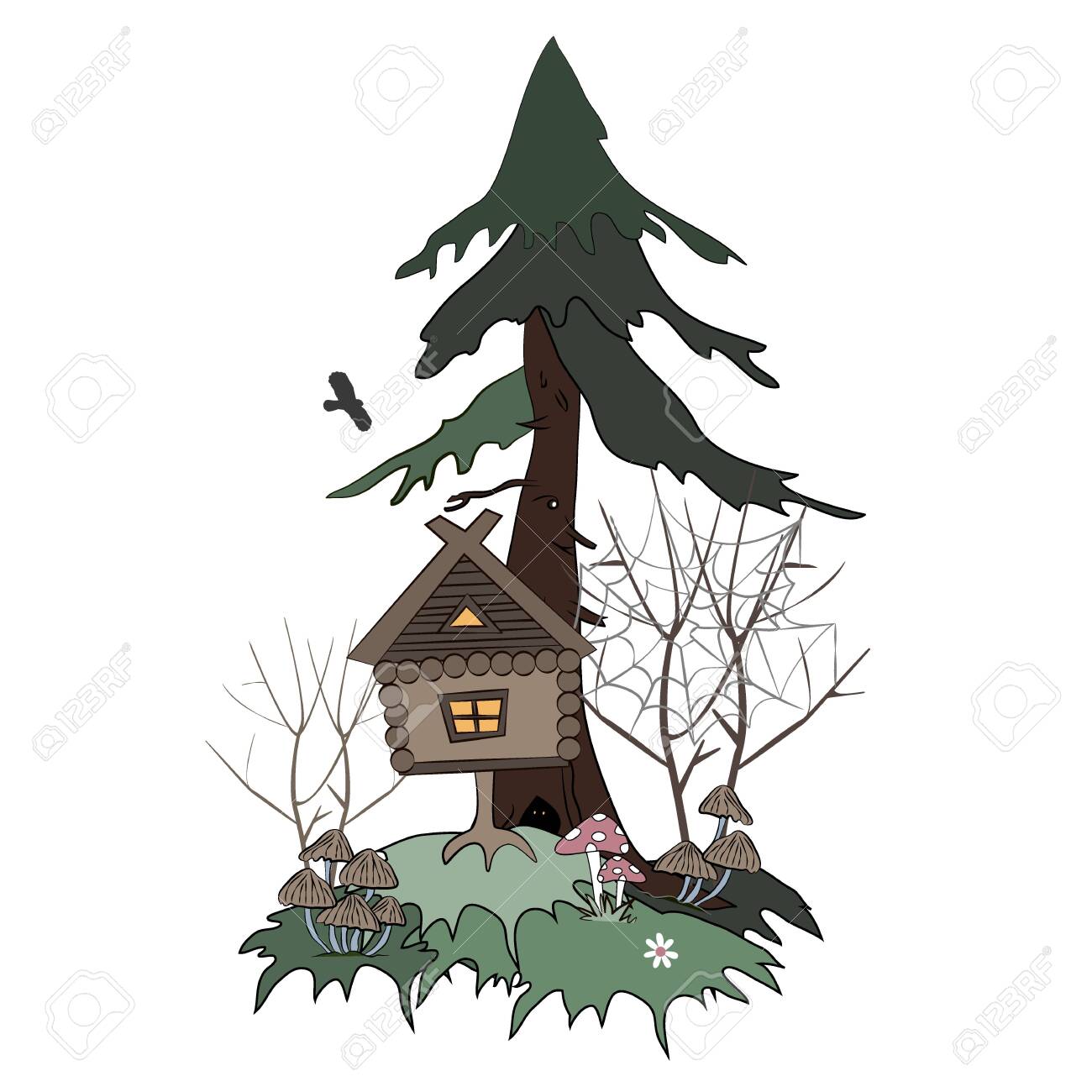 Hut On Chicken Legs Goes In The Foggy Swamp Forest Cartoon Isolated Royalty Free Cliparts Vectors And Stock Illustration Image 129699991