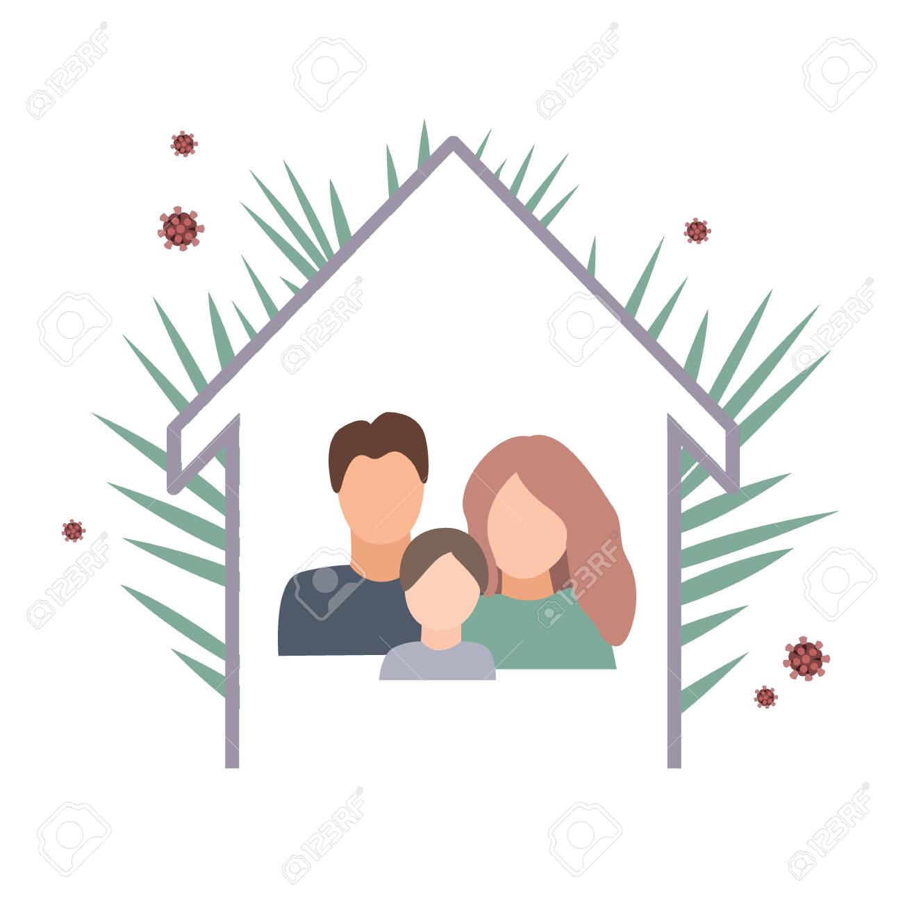 Coronavirus quarantine concept with family staying at home. Flat cartoon vector illustration - 142894065 Coronavirus quarantine concept with family staying at home. Flat cartoon vector illustration - 142894065