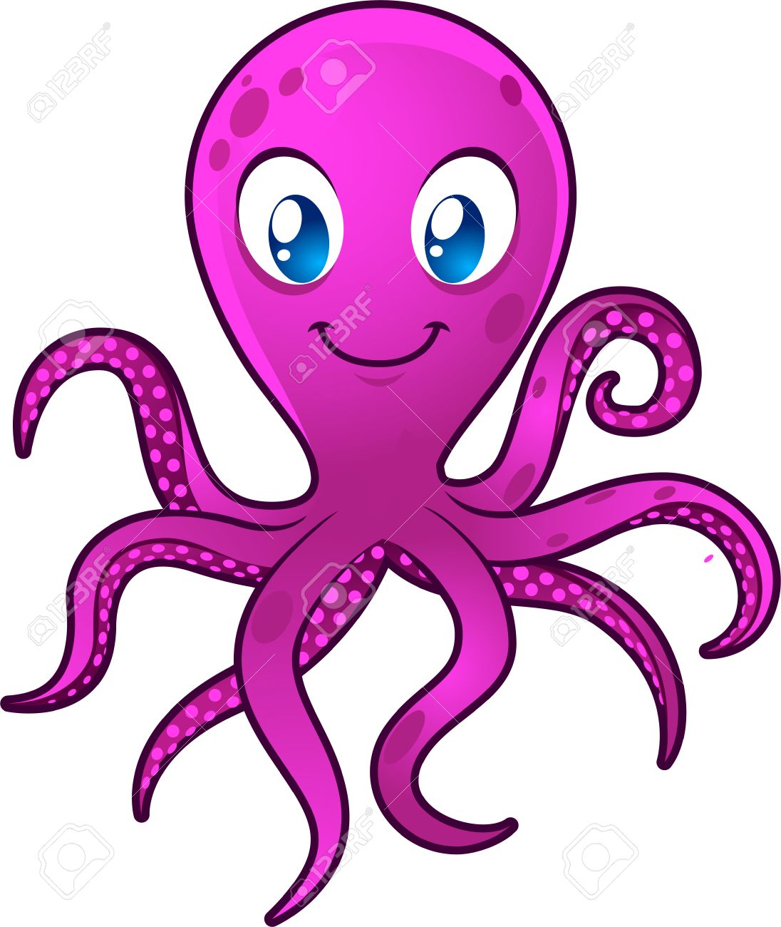 タコの 8 本の触手を移動ベクトル イラストを笑顔青い目 のイラスト素材 ベクタ Image