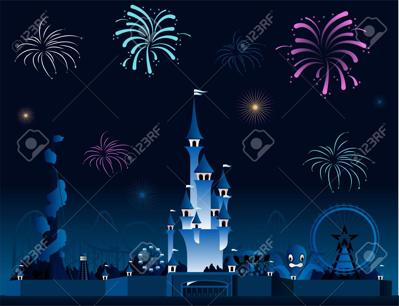 アミューズメント パーク花火大会 Pyrotechnia 漫画のイラスト素材 ベクタ Image