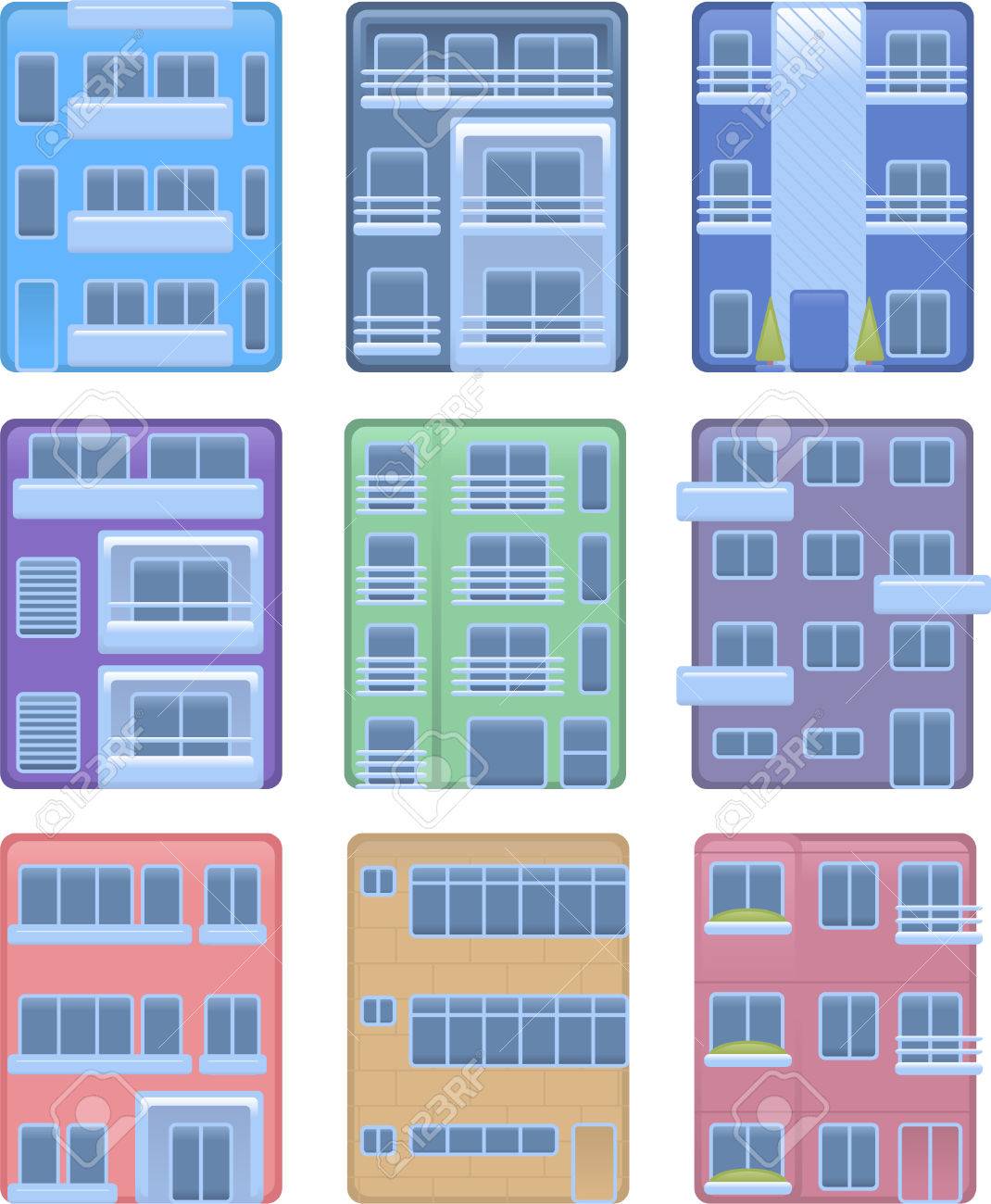 建物のアパート マンションの建物構造家コレクション ベクトル イラスト アイコン のイラスト素材 ベクタ Image