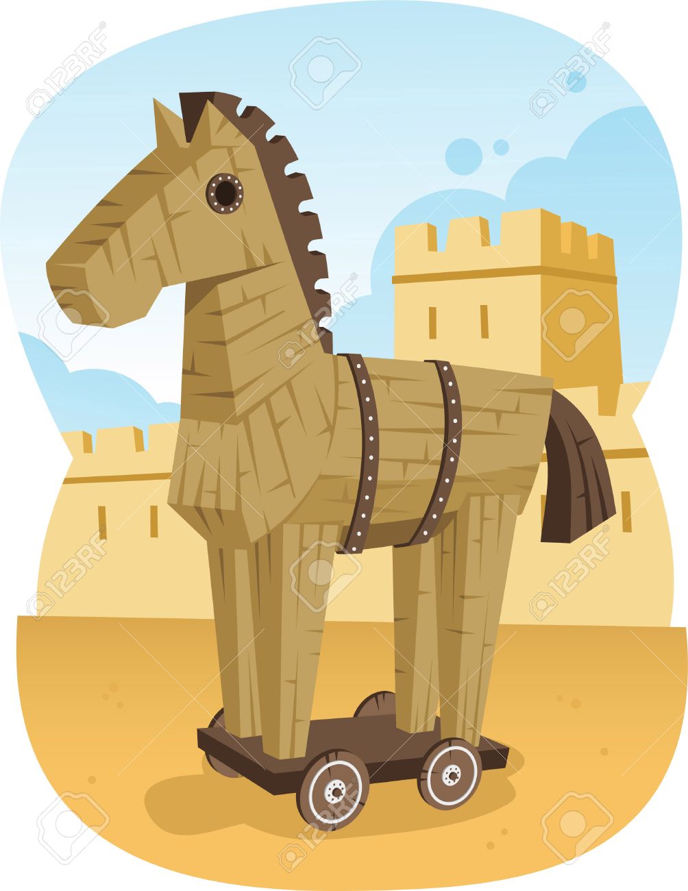 Cheval De Troie En Bois Grèce Antique Animal Guerre Troy Illustration Bande Dessinée - 