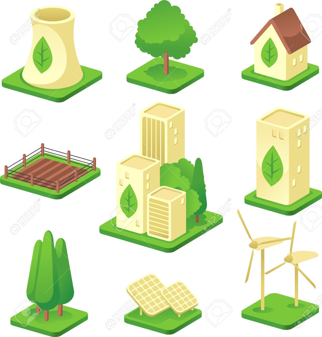 生態都市緑環境構築構造自然エネルギー発電のアイコン ベクトル イラスト のイラスト素材 ベクタ Image