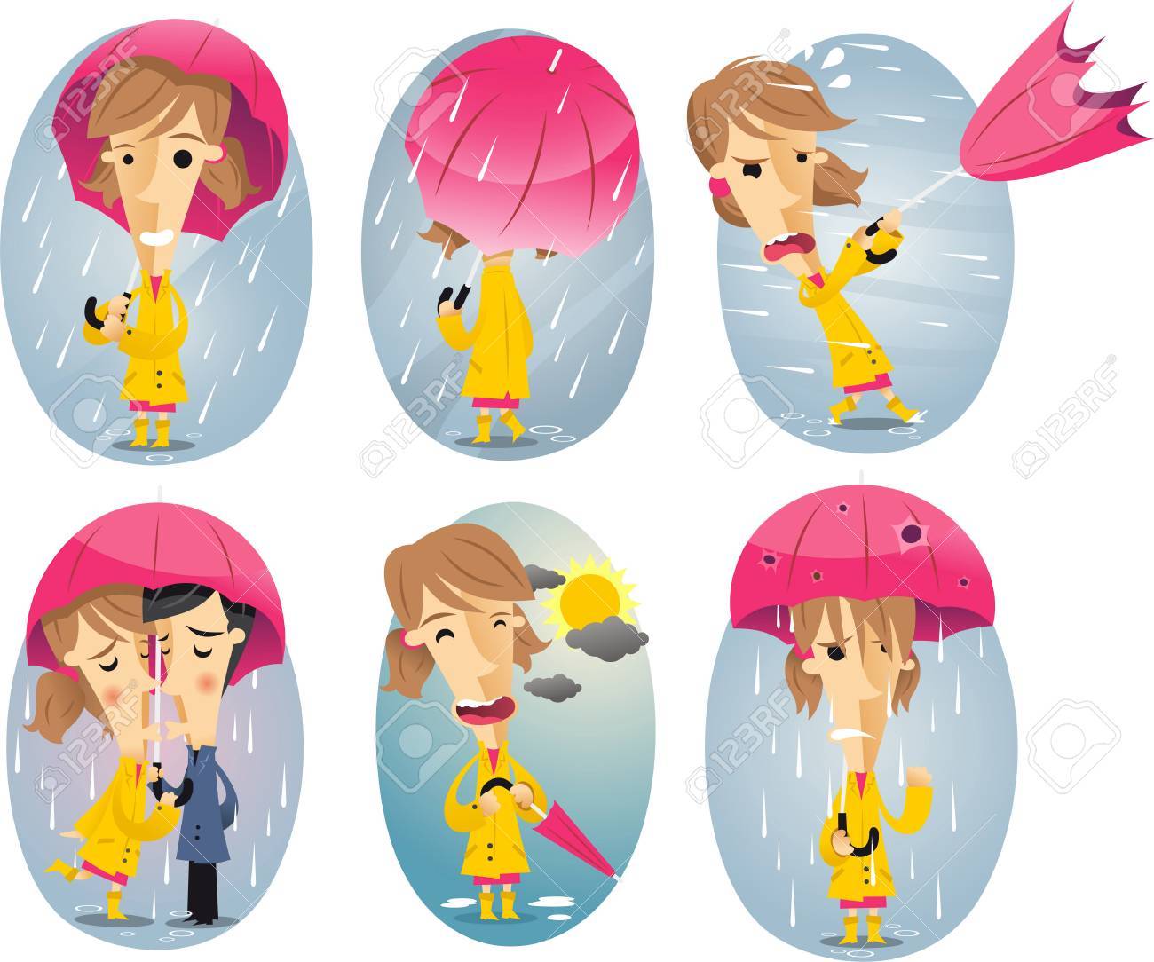 傘を保持している嵐の中で少女漫画のイラスト素材 ベクタ Image