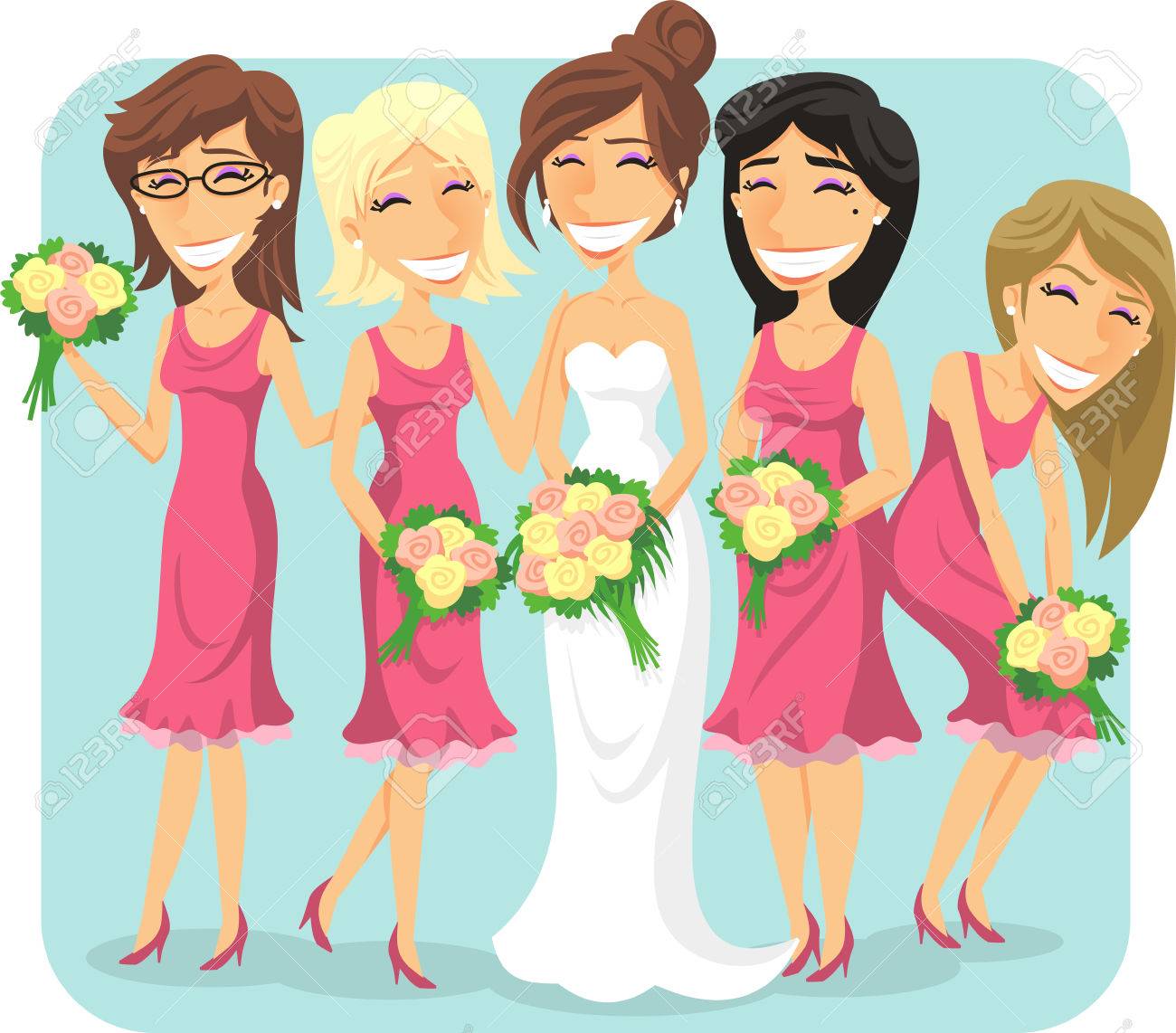 Wedding Bride And Bridesmaids Cartoon Illustration Royalty Free Cliparts, Vectors, And Stock Illustration. Image 72078640.