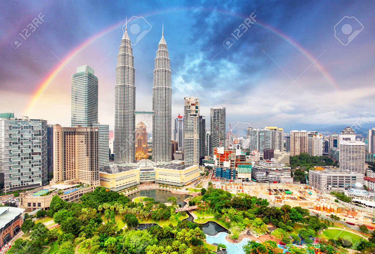 Kuala Lumper skyline with rainbow - 56983743 Kuala Lumper skyline with rainbow - 56983743