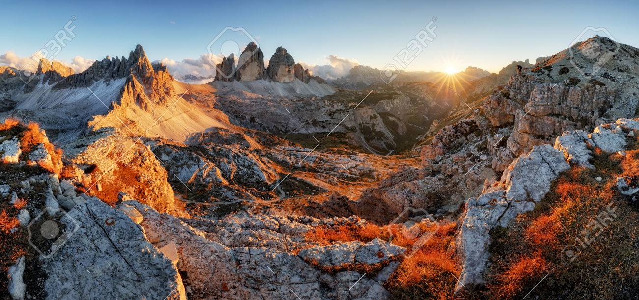 Dolomites mountain panorama in Italy at sunset - Tre Cime di Lavaredo - 65125699 Dolomites mountain panorama in Italy at sunset - Tre Cime di Lavaredo - 65125699