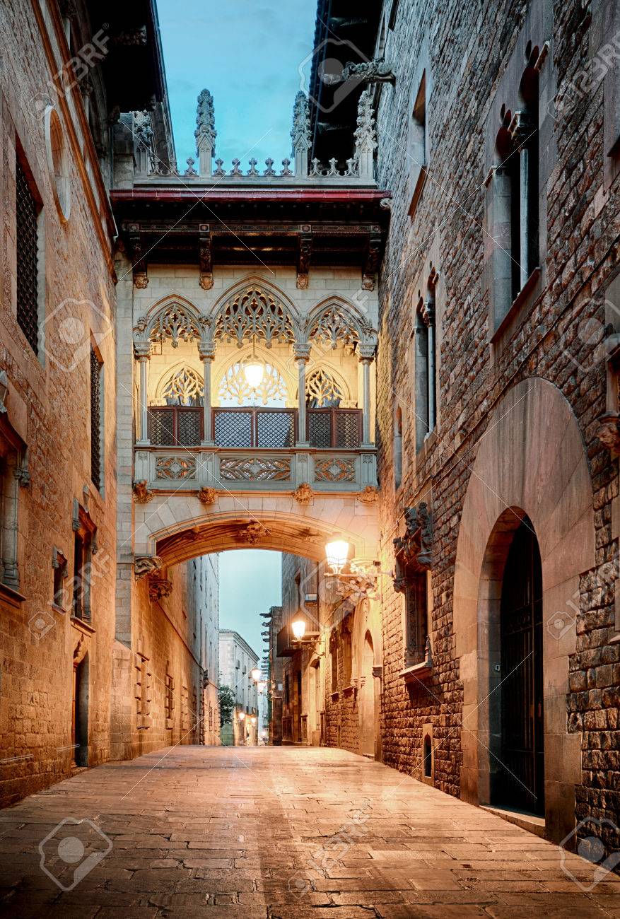 Barri Gothic Quarter and Bridge of Sighs in Barcelona, Catalonia, Spain - 66157601 Barri Gothic Quarter and Bridge of Sighs in Barcelona, Catalonia, Spain - 66157601