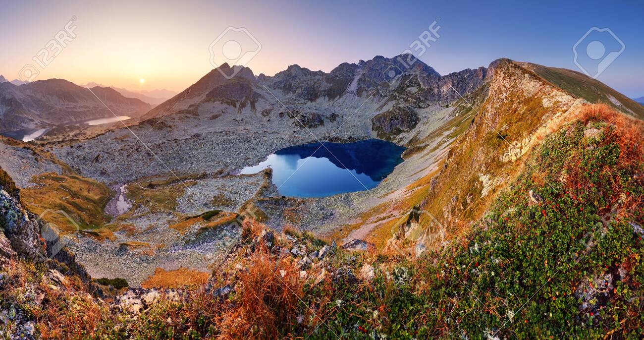Panorama of mountain landscape at summer in Tatras at sunset in Slovakia - 122348532 Panorama of mountain landscape at summer in Tatras at sunset in Slovakia - 122348532